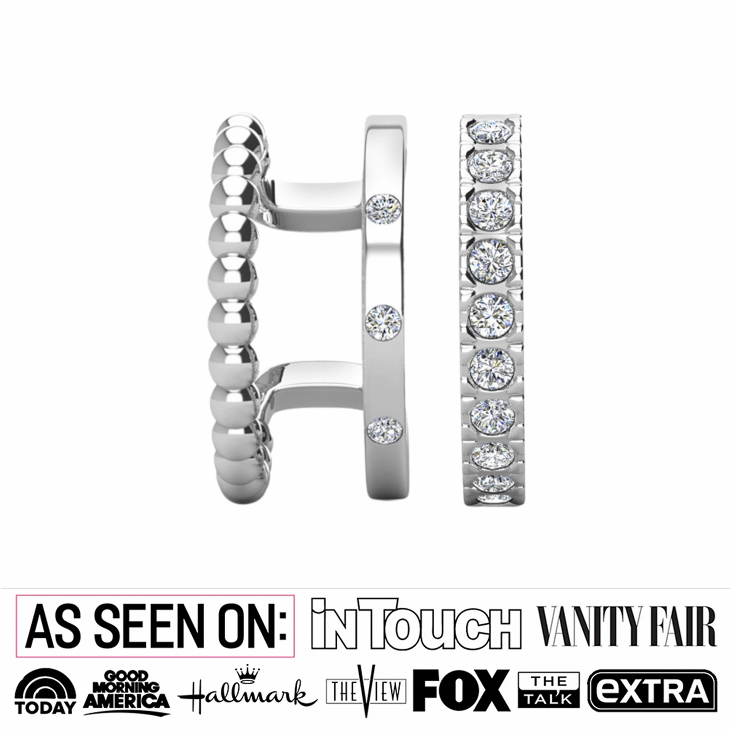 Pack of 2 - Sasha and Gloria 18k White Gold Plated Hoop Ear Cuffs with Swarovski Crystals