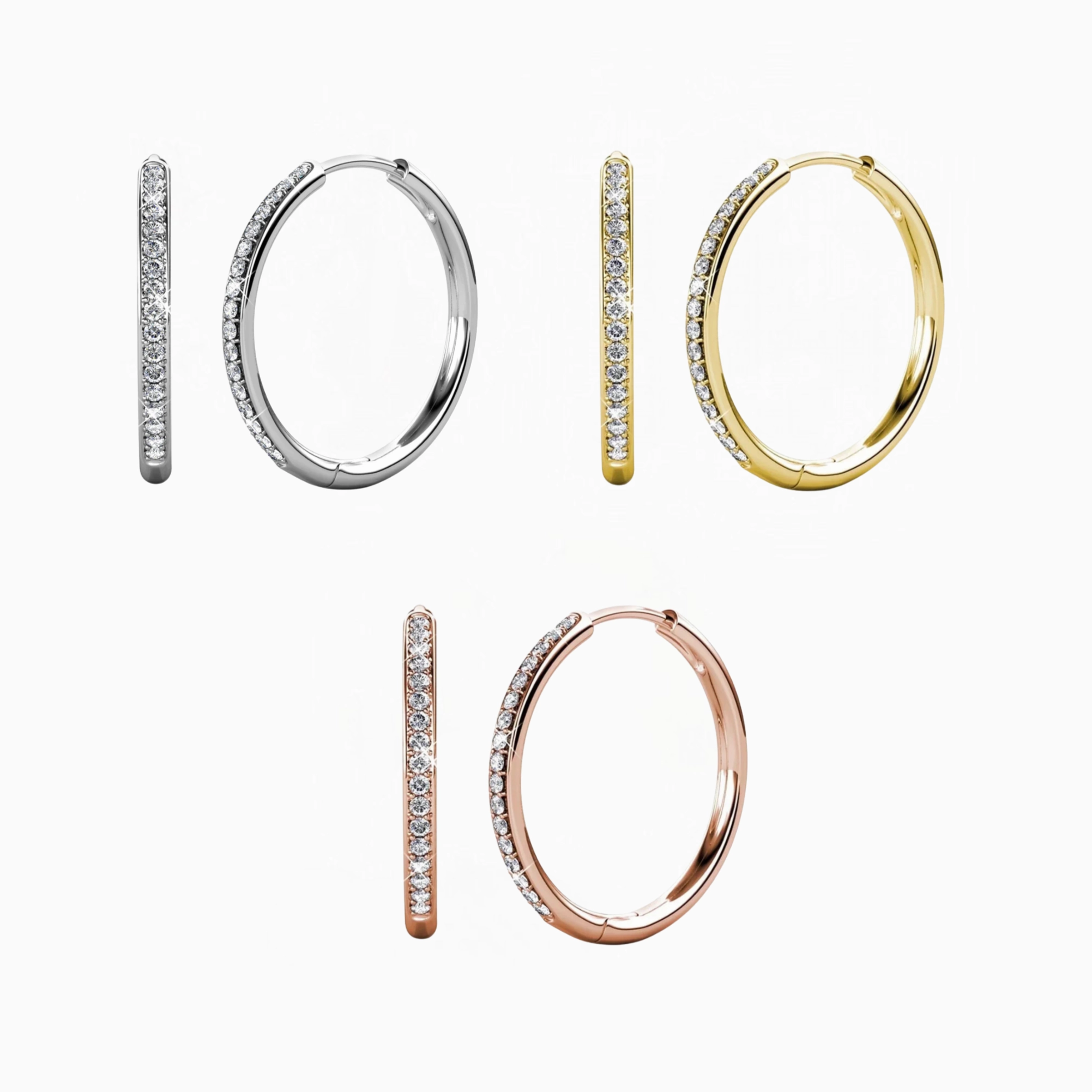 Pack of 3 - Bianca 18k Gold Plated 25mm Hoop Earrings with Swarovski Crystals
