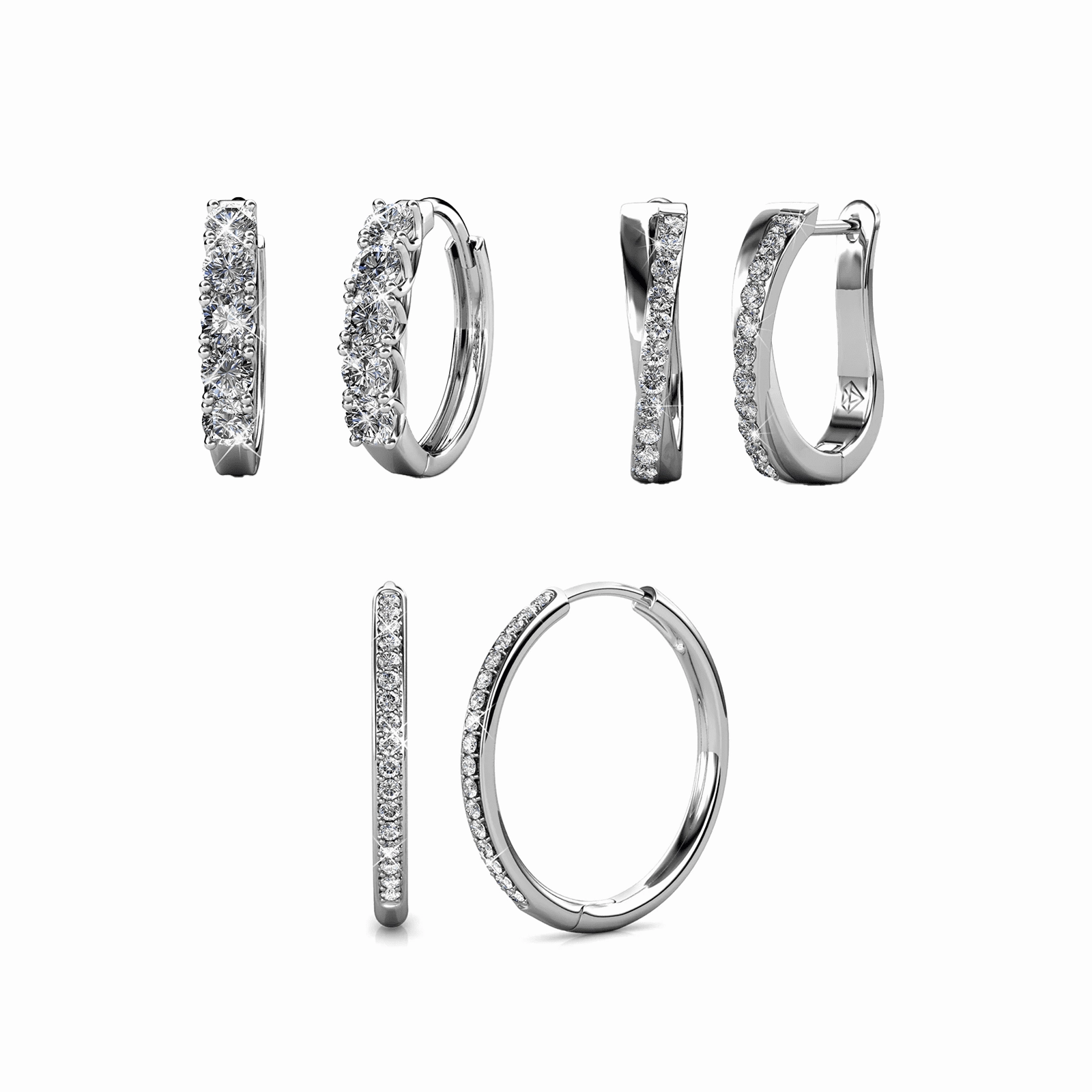 Pack of 3 - Bianca, Bethany, Amaya 18k White Gold Plated Hoop Earrings for Women