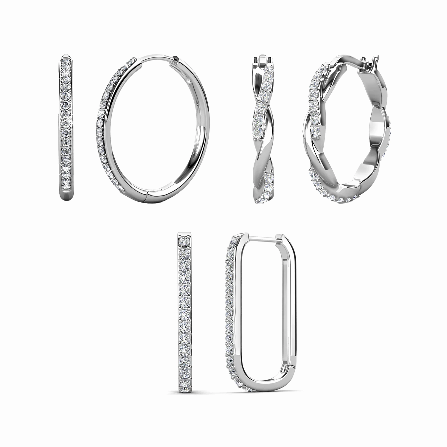 Pack of 3 - Bianca, Nadia, Lauren 18k White Gold Plated Hoop Earrings for Women