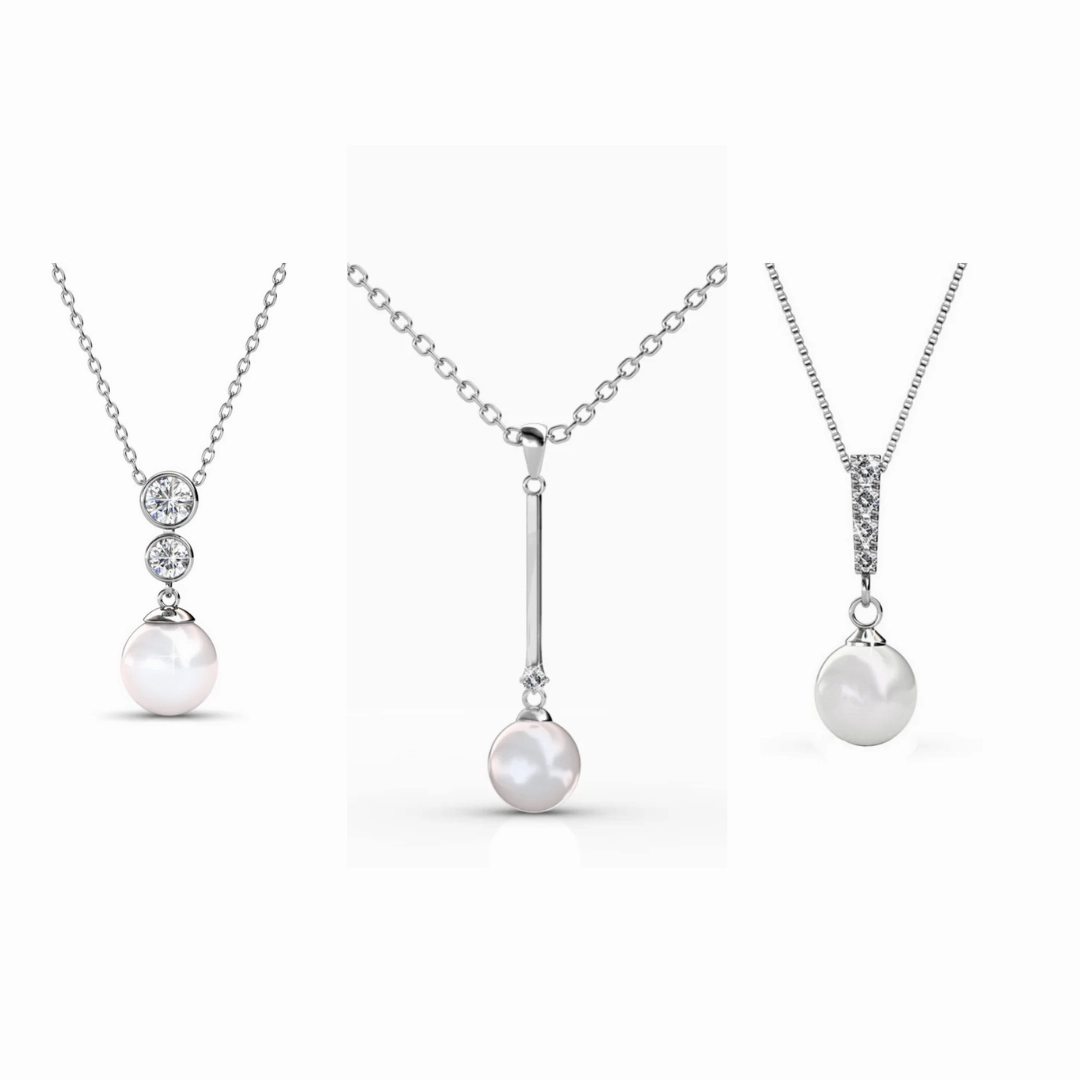 Pack of 3 - Gabrielle, Tatum, Genevieve 18k White Gold Plated Pearl Necklace for Women