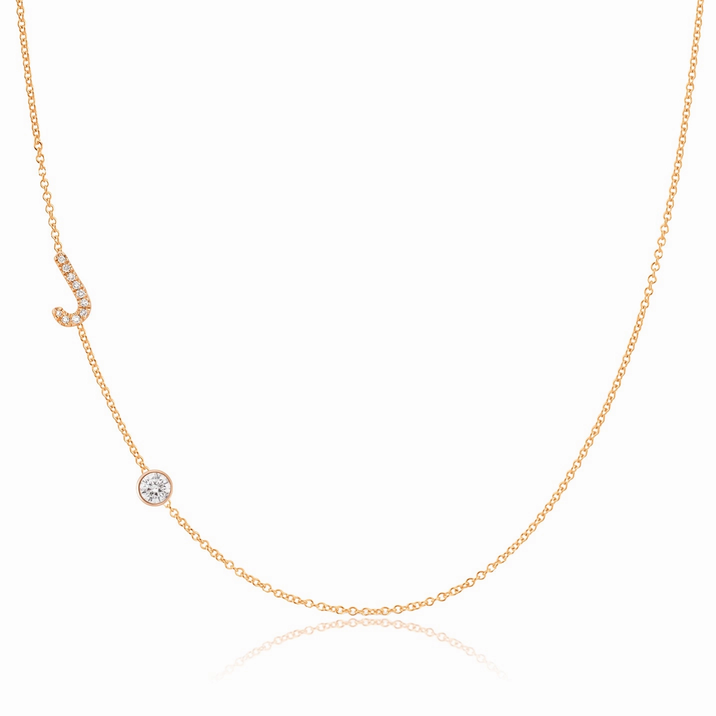 Pav Monogram Necklace with Diamond Rose Gold