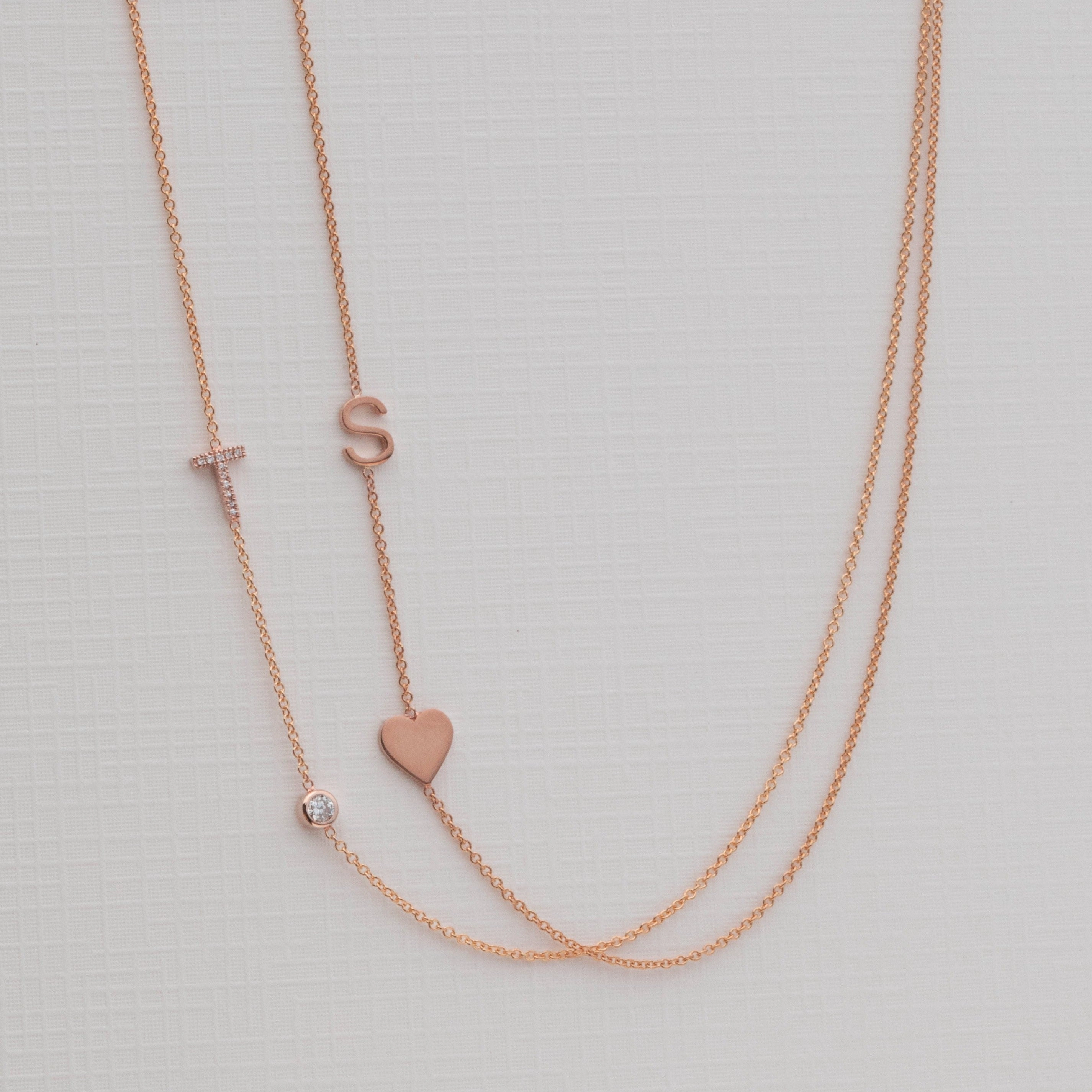 Pav Monogram Necklace with Diamond Rose Gold