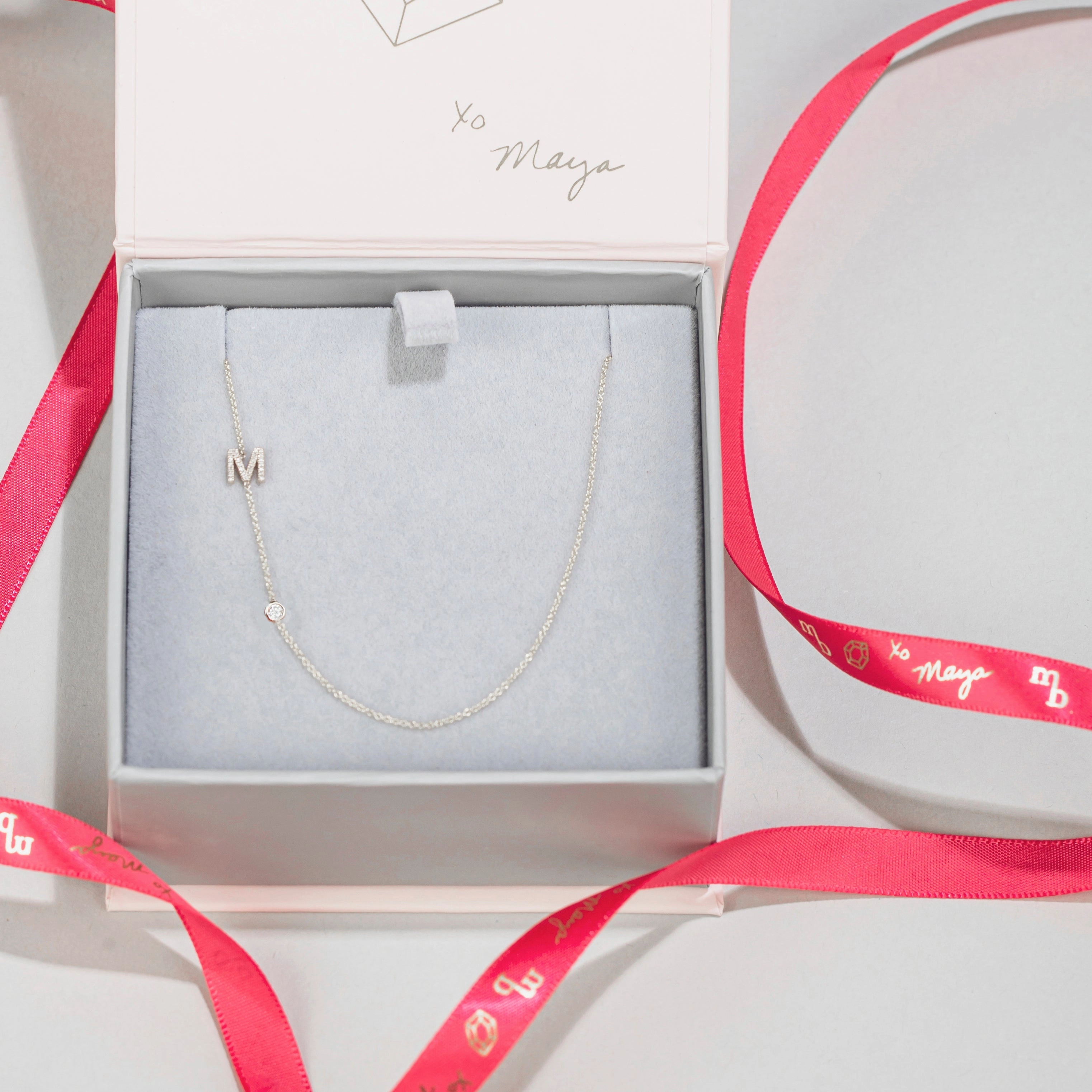 Pav Monogram Necklace with Diamond White Gold