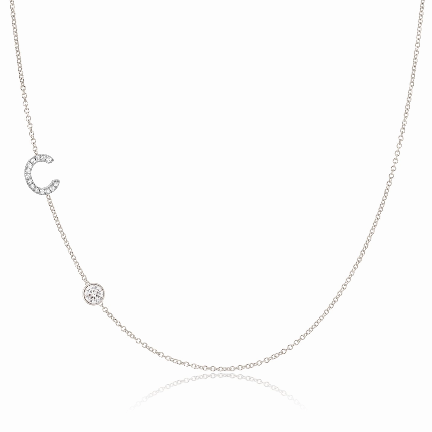 Pav Monogram Necklace with Diamond White Gold