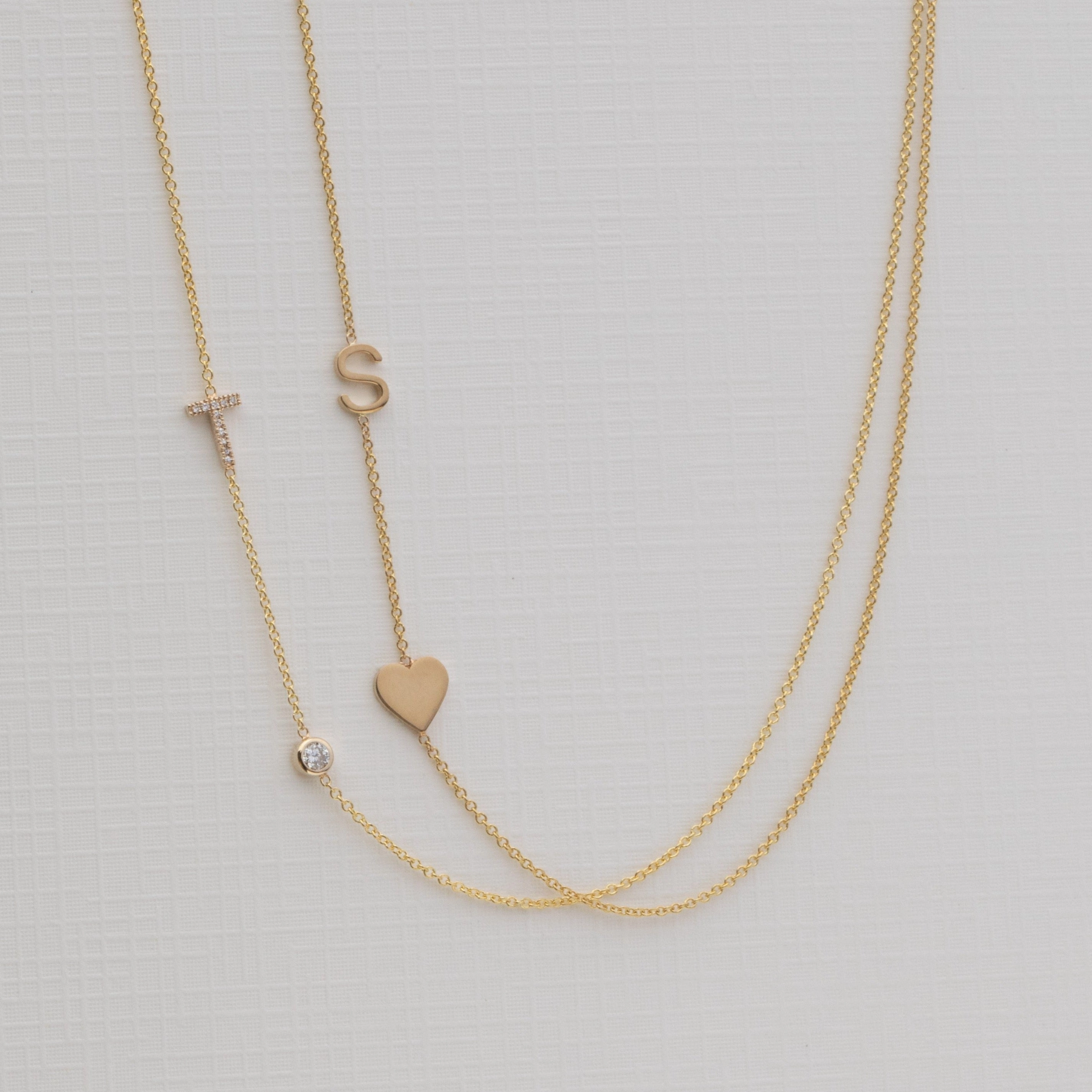 Pav Monogram Necklace with Diamond Yellow Gold