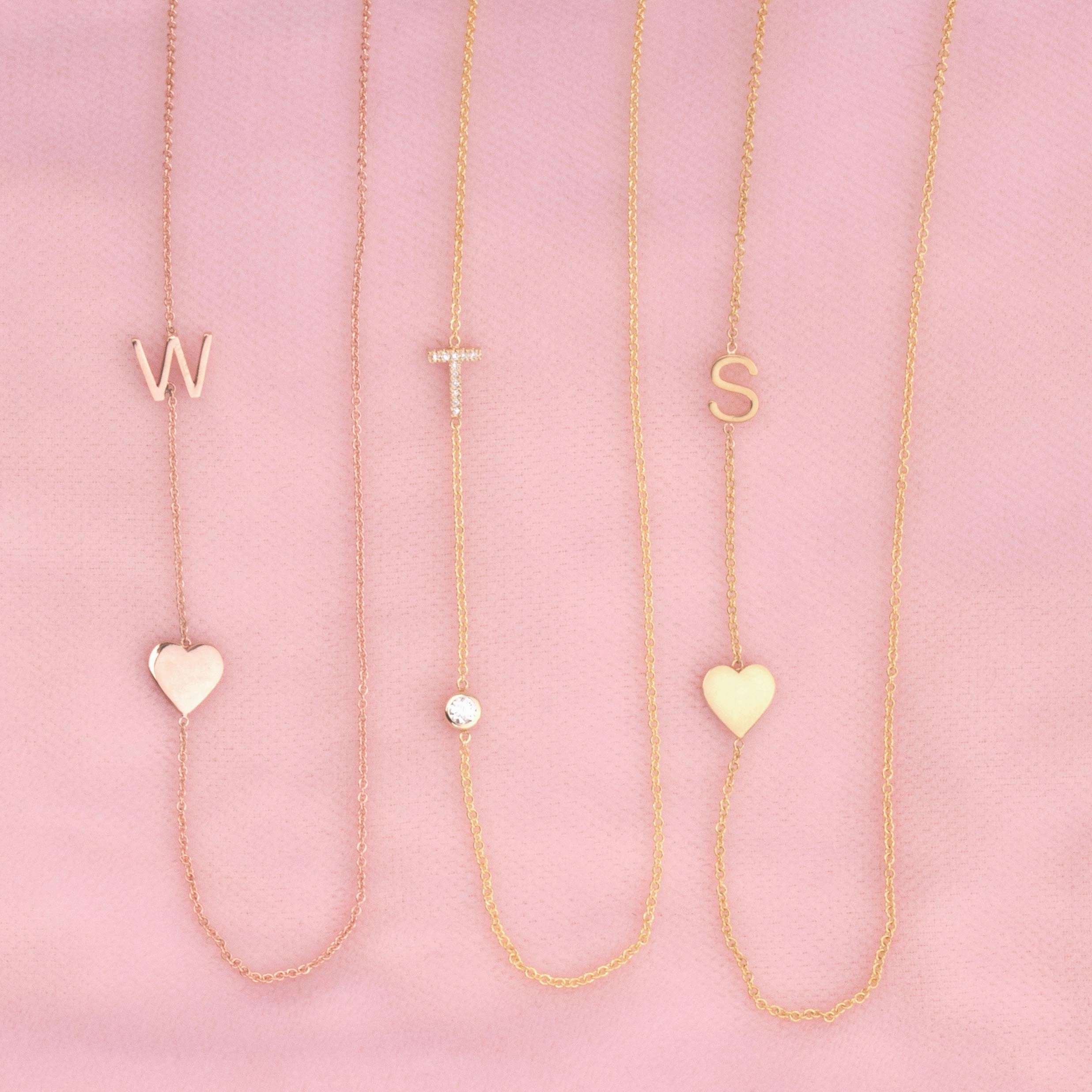Pav Monogram Necklace with Diamond Yellow Gold