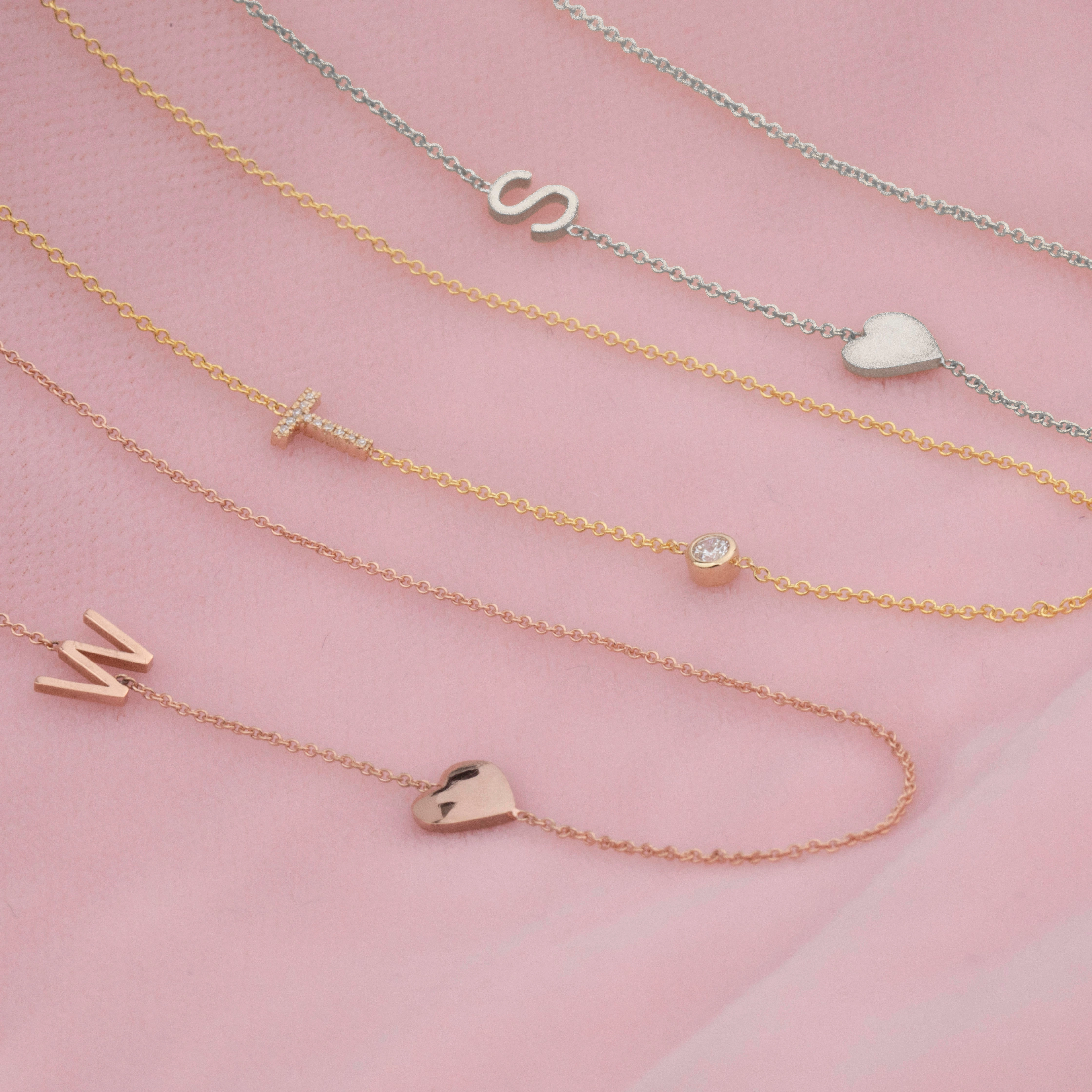 Pav Monogram Necklace with Diamond Yellow Gold