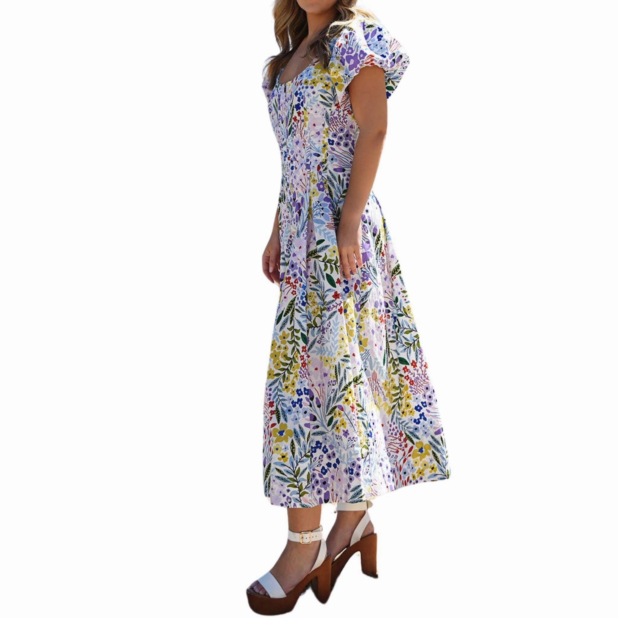 Purple Garden Cotton Midi Dress