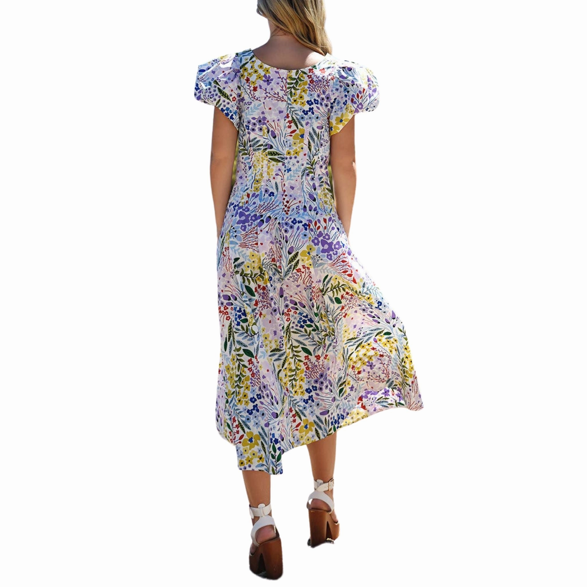 Purple Garden Cotton Midi Dress
