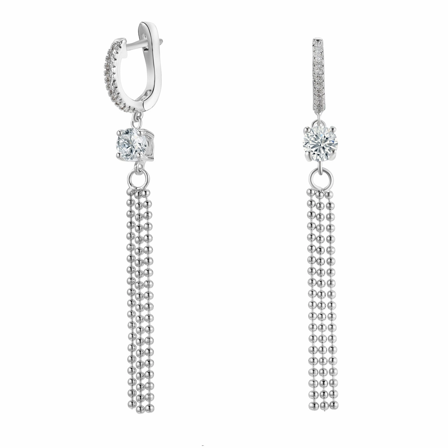 Raya 18k White Gold Plated Silver Hoop Dangle Earrings with Simulated Diamond Crystals  Final Sale