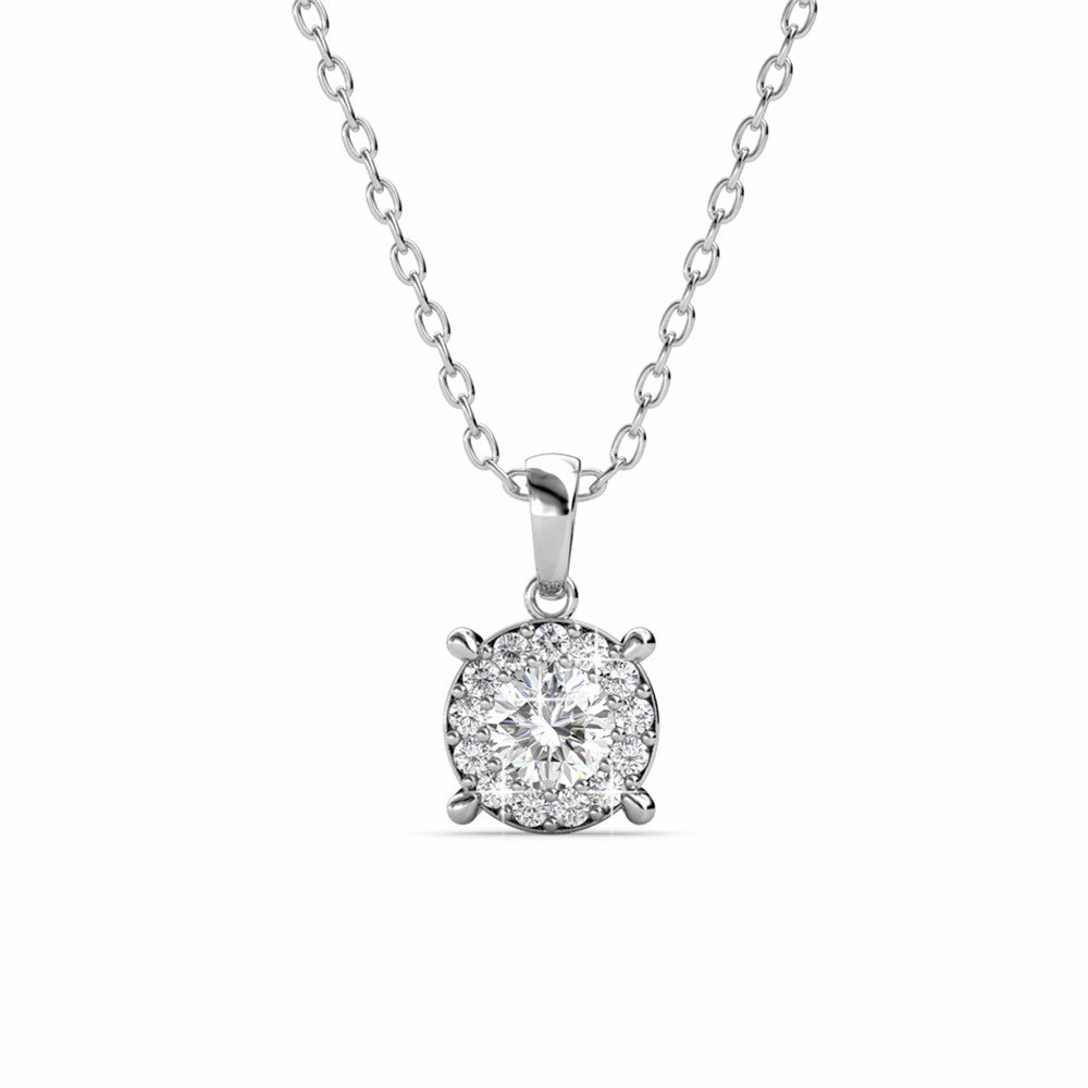 Raylee 18k White Gold Plated Halo Pendant Necklace with Swarovski Crystals