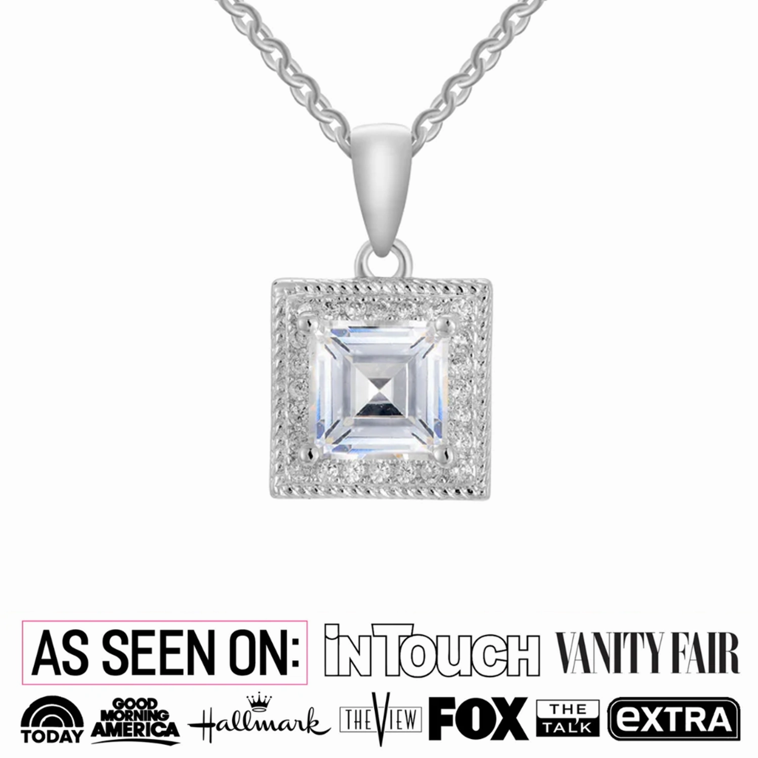 Rebecca 18k White Gold Plated Silver Necklace with Princess Cut Simulated Diamond Crystals  Final Sale