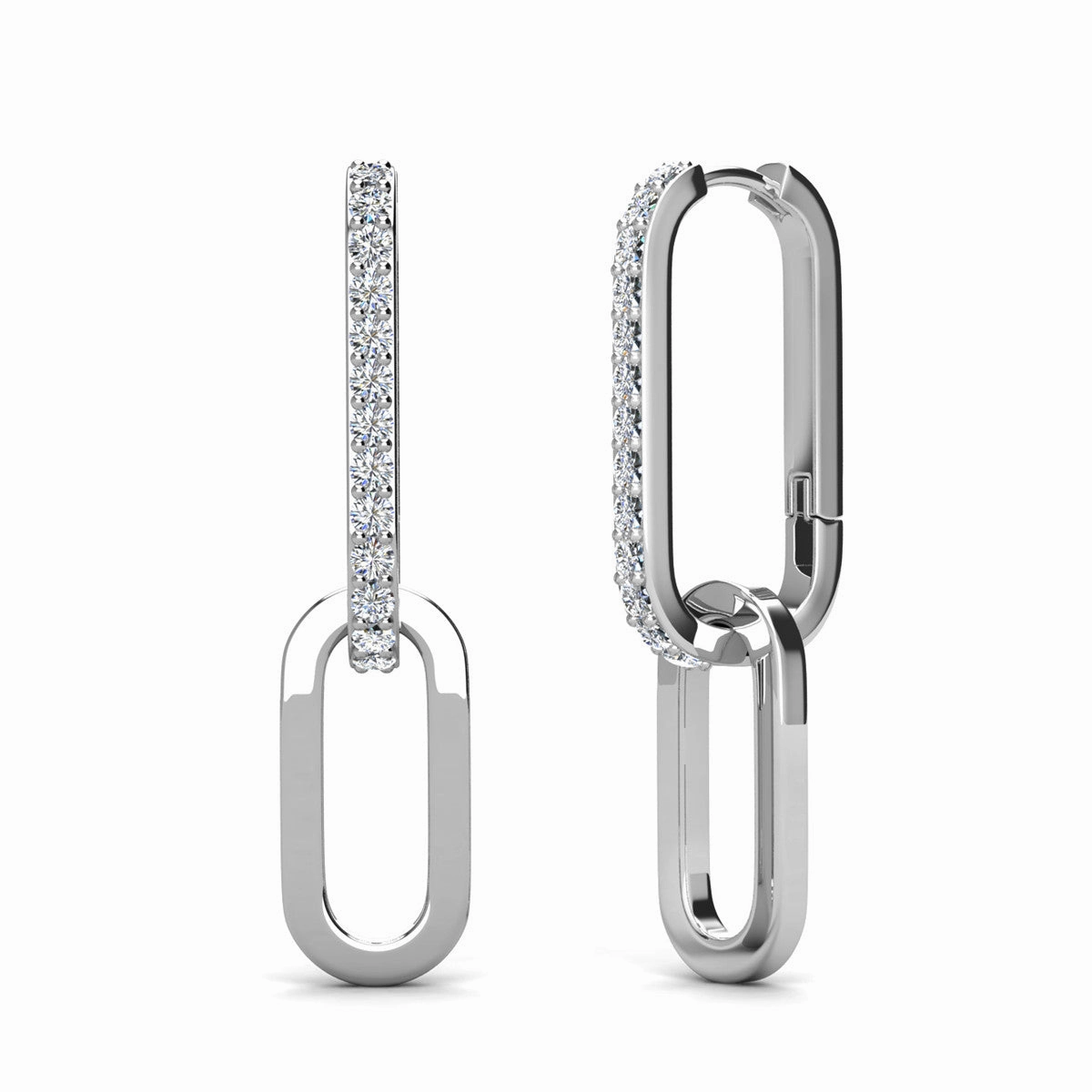 Remington 18k White Gold Plated Dangle Chain Link Earrings with Swarovski Crystals