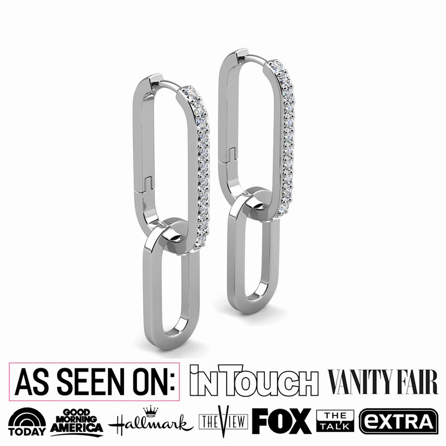 Remington 18k White Gold Plated Dangle Chain Link Earrings with Swarovski Crystals