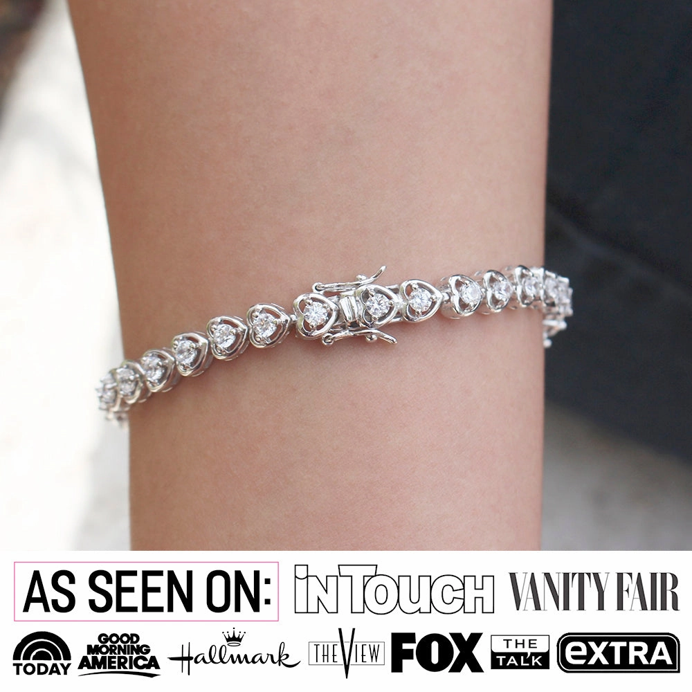 Rosalie 18k White Gold Plated Heart Tennis Bracelet with Simulated Diamond Crystals