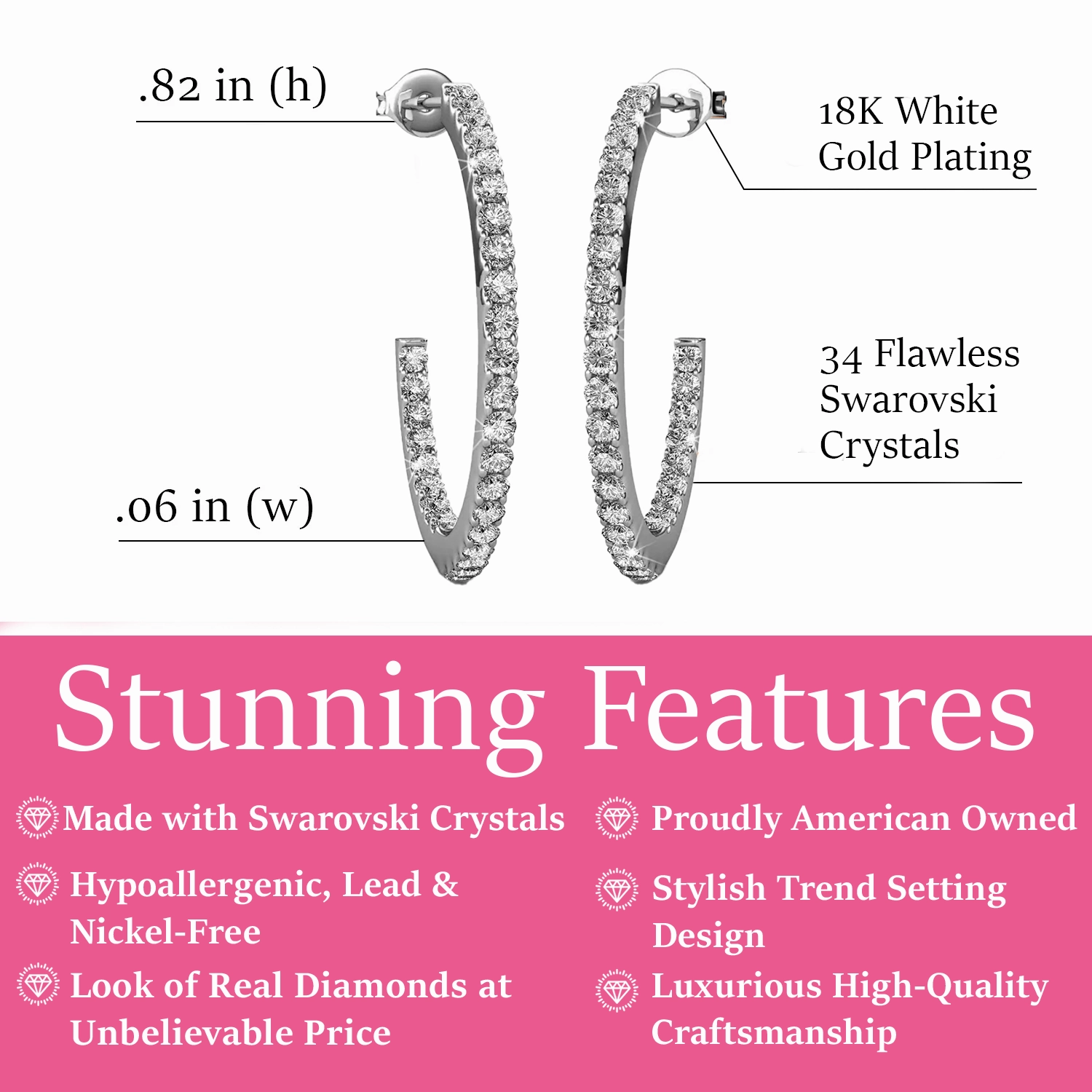 Rosalyn 18k White Gold Plated 20mm Hoop Earrings with Swarovski Crystals