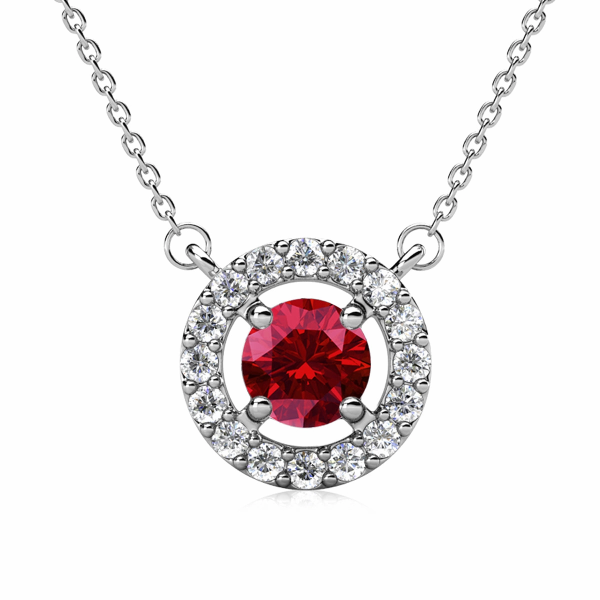 Royal Birthstone 18k White Gold Plated Halo Necklace with Round Cut Swarovski Crystals