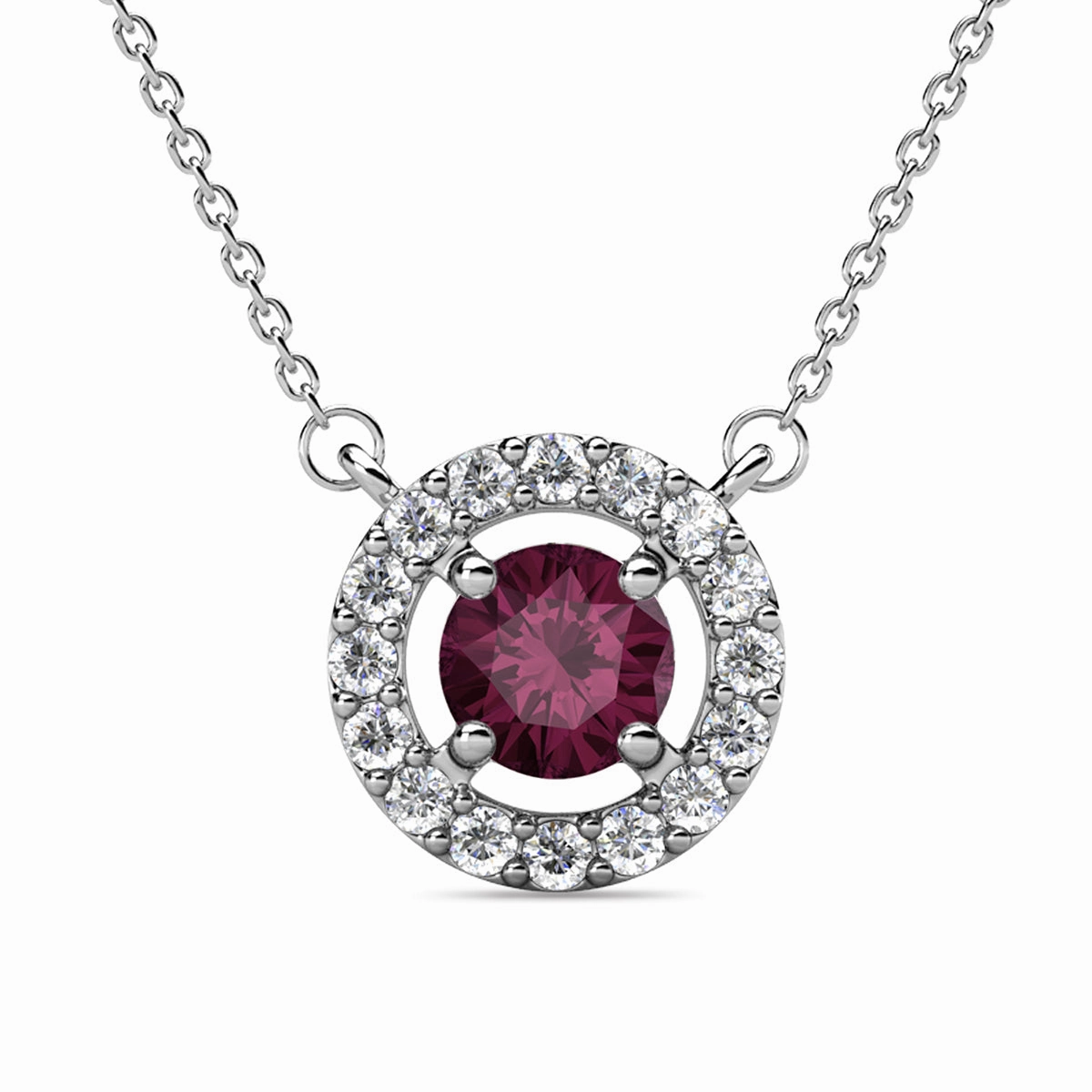 Royal Birthstone 18k White Gold Plated Halo Necklace with Round Cut Swarovski Crystals