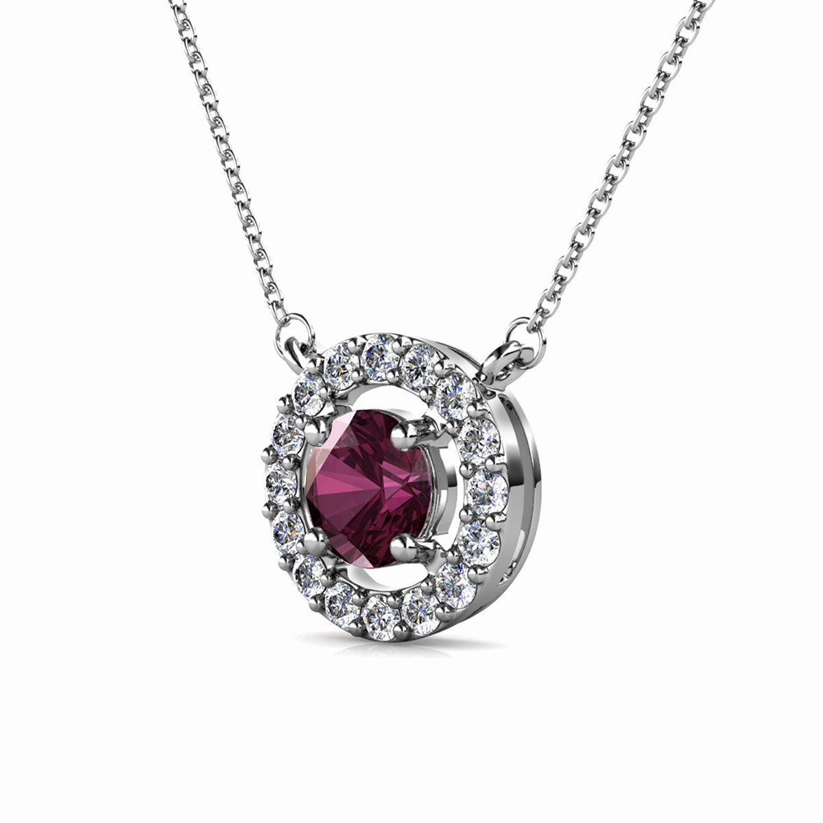 Royal Birthstone 18k White Gold Plated Halo Necklace with Round Cut Swarovski Crystals