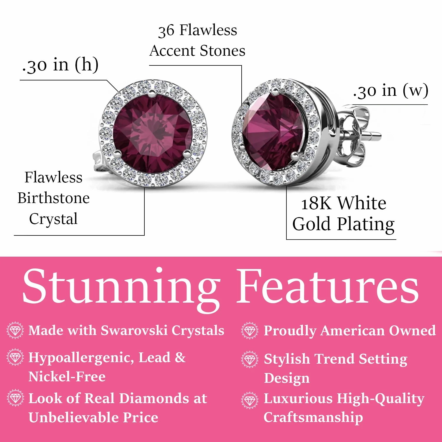 Royal Birthstone 18k White Gold Plated Halo Stud Earrings with Round Cut Swarovski Crystals
