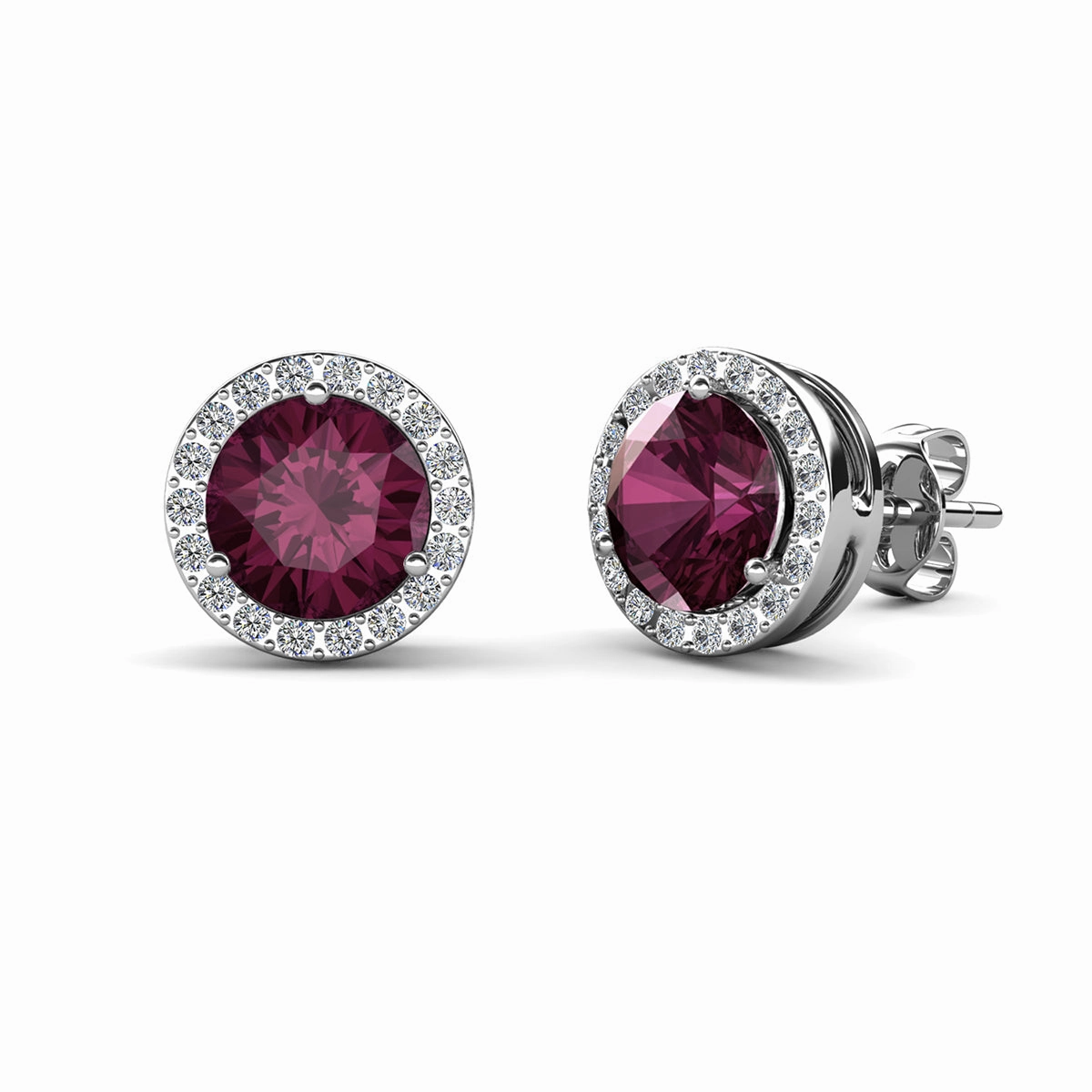 Royal Birthstone 18k White Gold Plated Halo Stud Earrings with Round Cut Swarovski Crystals