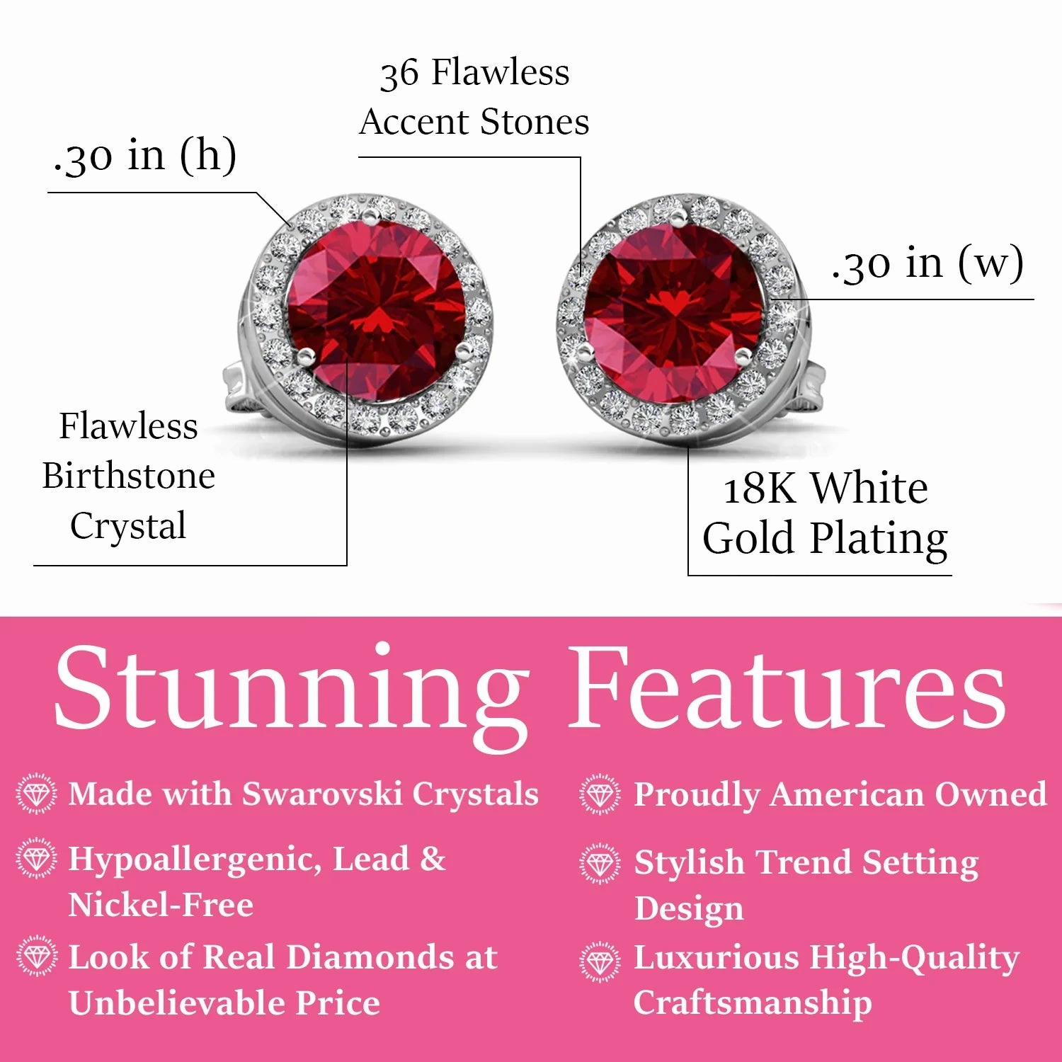 Royal Birthstone 18k White Gold Plated Halo Stud Earrings with Round Cut Swarovski Crystals