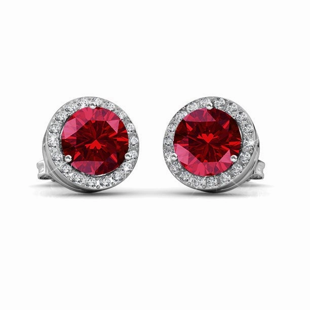 Royal Birthstone 18k White Gold Plated Halo Stud Earrings with Round Cut Swarovski Crystals