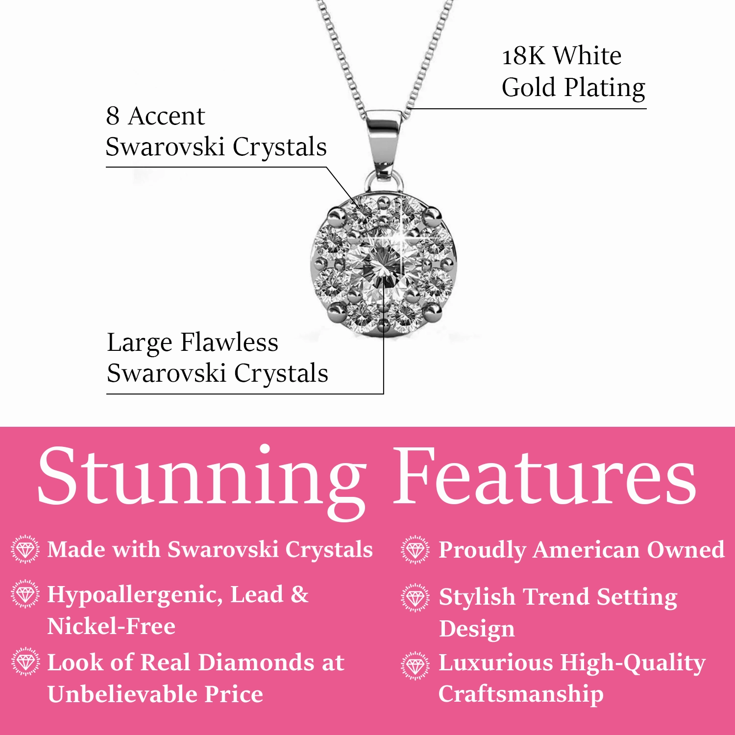 Ruth 18k White Gold Plated Silver Pendant Necklace with Swarovski Crystals