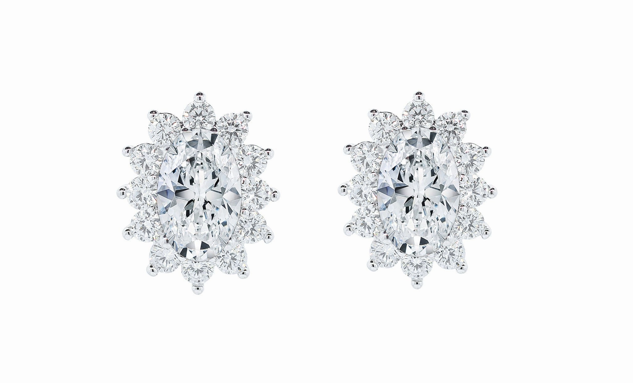 Sage 18k White Gold Plated Stud Earrings with Oval Cut Simulated Diamond Crystals