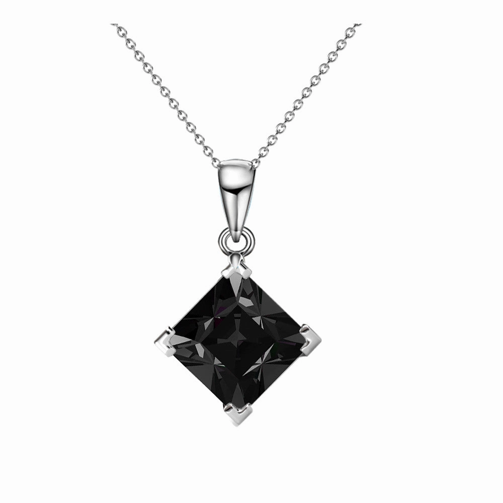 Samantha 18k White Gold Plated Pendant Necklace with Black Swarovski Crystal