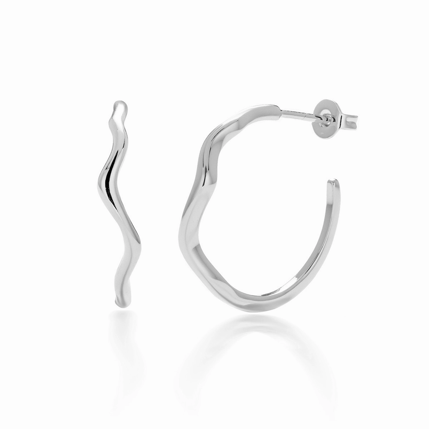 Serena 18k White Gold Plated Wavy Hoop Earrings