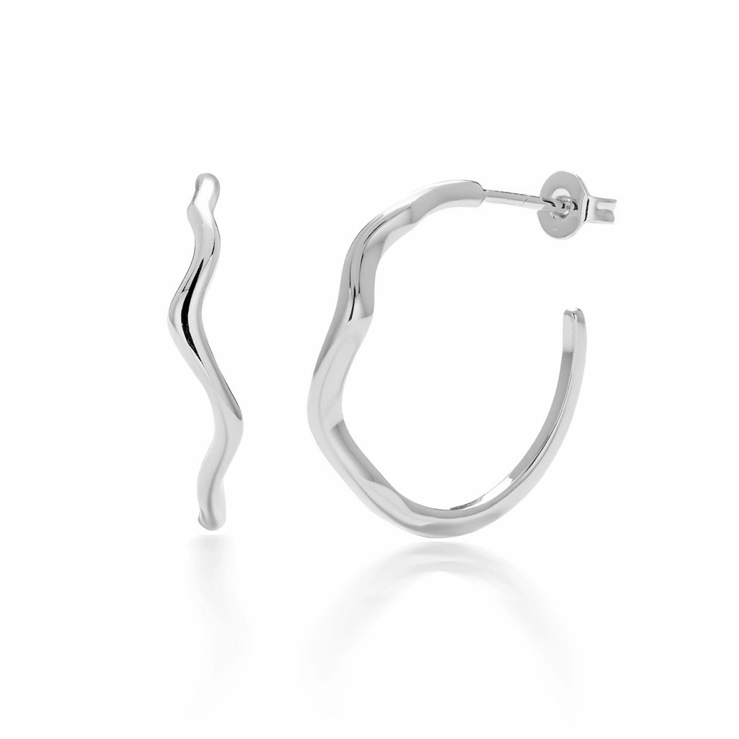 Serena 18k White Gold Plated Wavy Hoop Earrings
