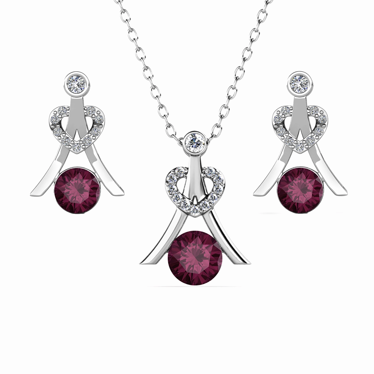 Serenity Birthstone 18k White Gold Plated Drop Earrings and Necklace Set with Swarovski Crystals