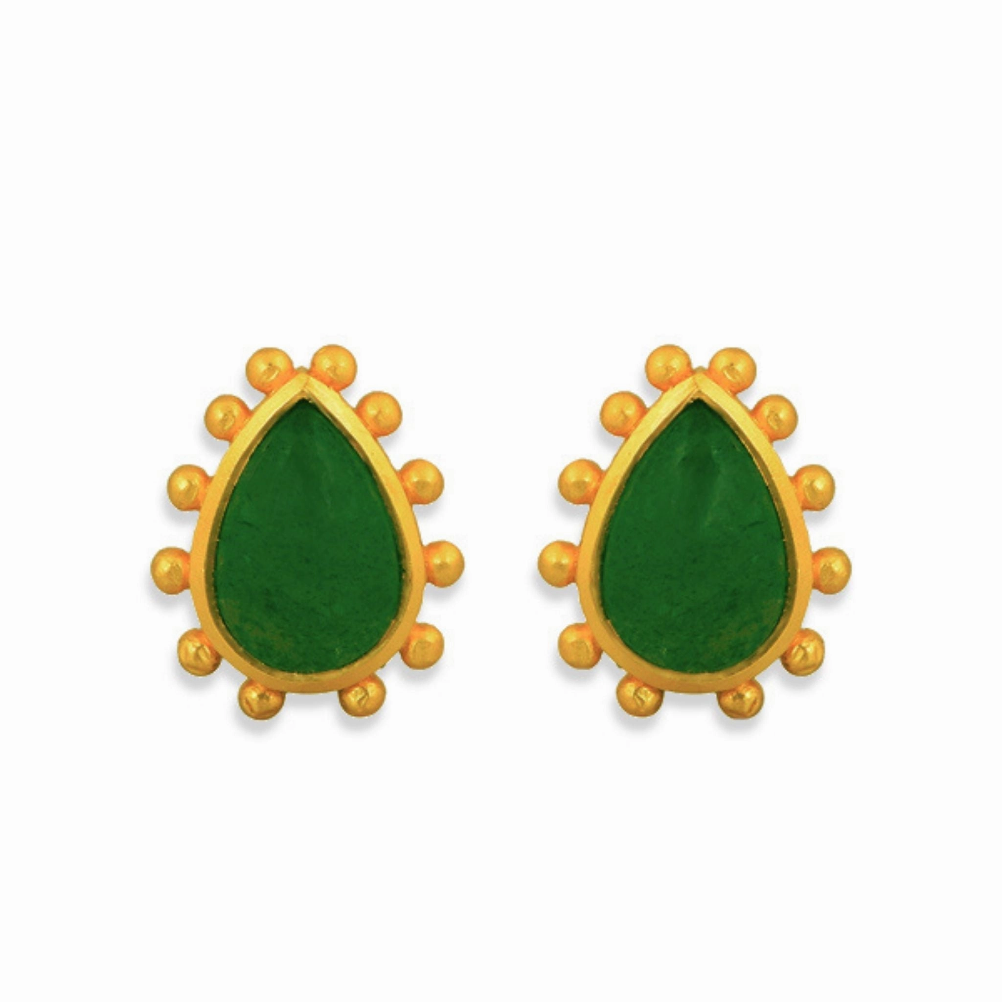 Starburst Stud Earrings - Green Strawberry Quartz
