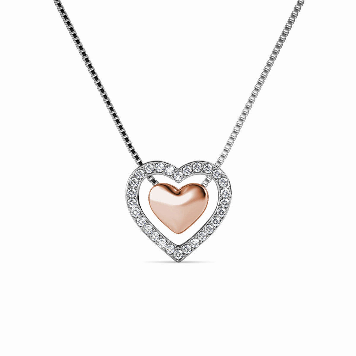 Susan 18k White Gold Plated Halo Heart Necklace with Swarovski Crystals