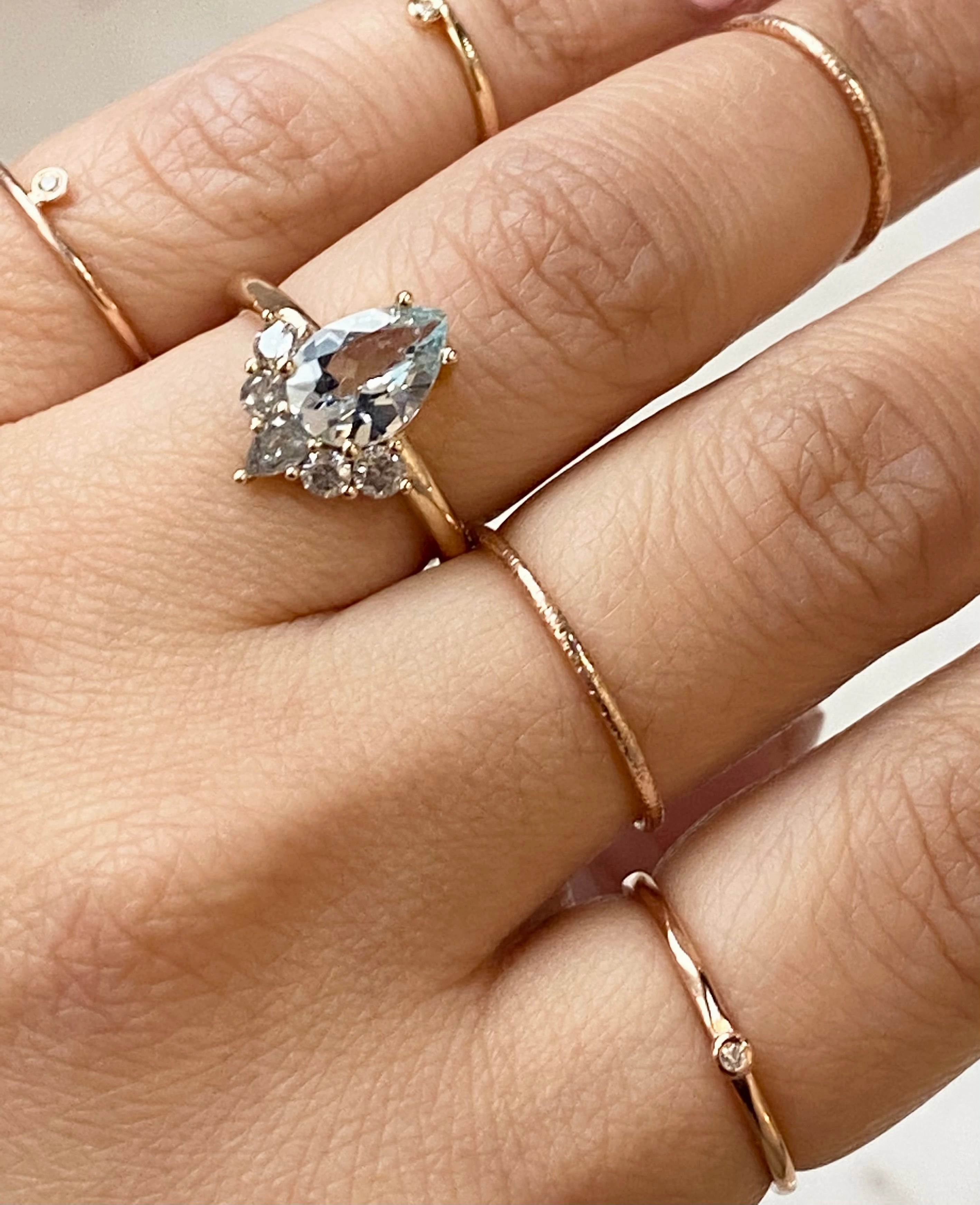 Suyana 14K Aquamarine & Salt and Pepper Diamond Ring
