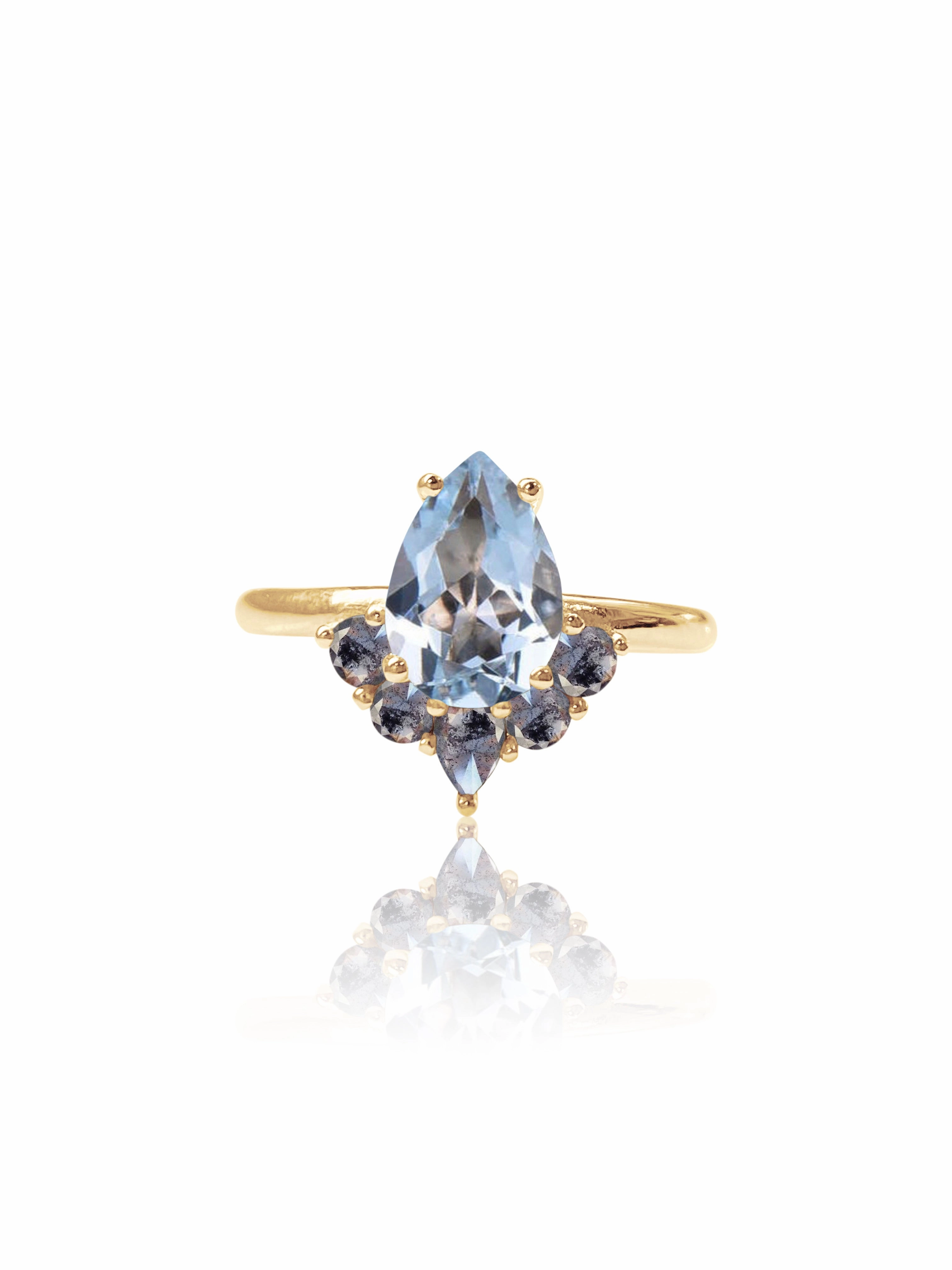 Suyana 14K Aquamarine & Salt and Pepper Diamond Ring