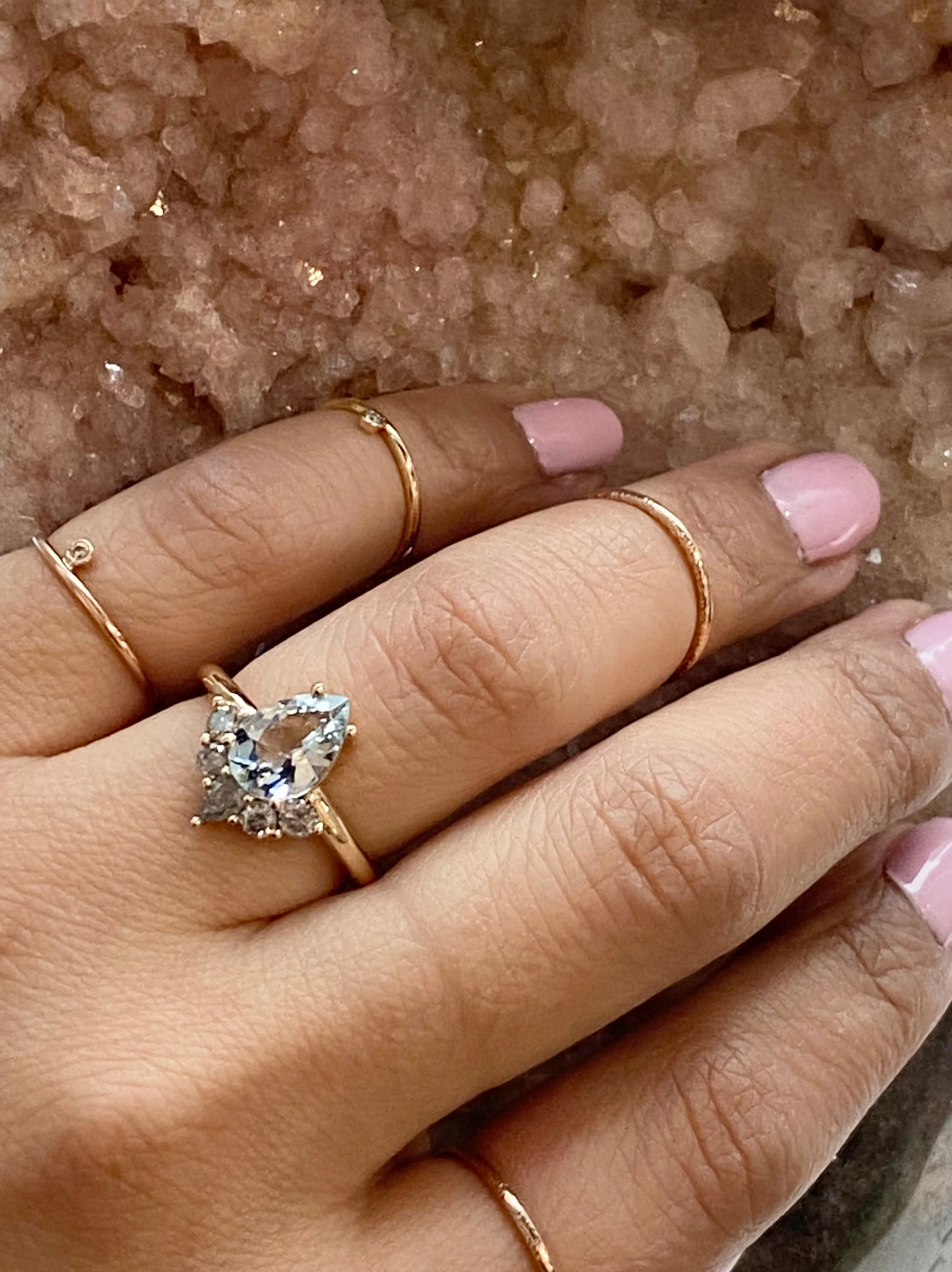 Suyana 14K Aquamarine & Salt and Pepper Diamond Ring
