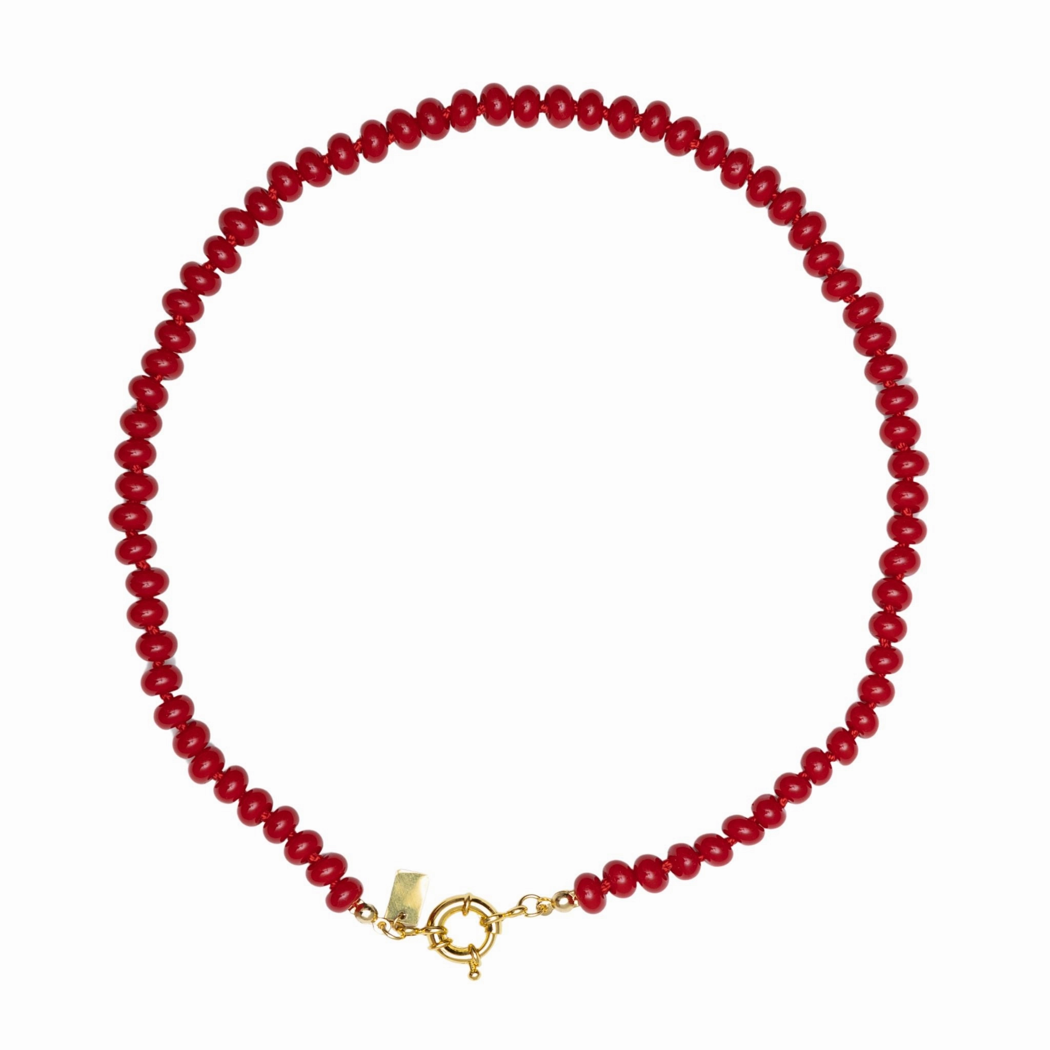 Sweet Stone Beaded Knotted Necklace - Red