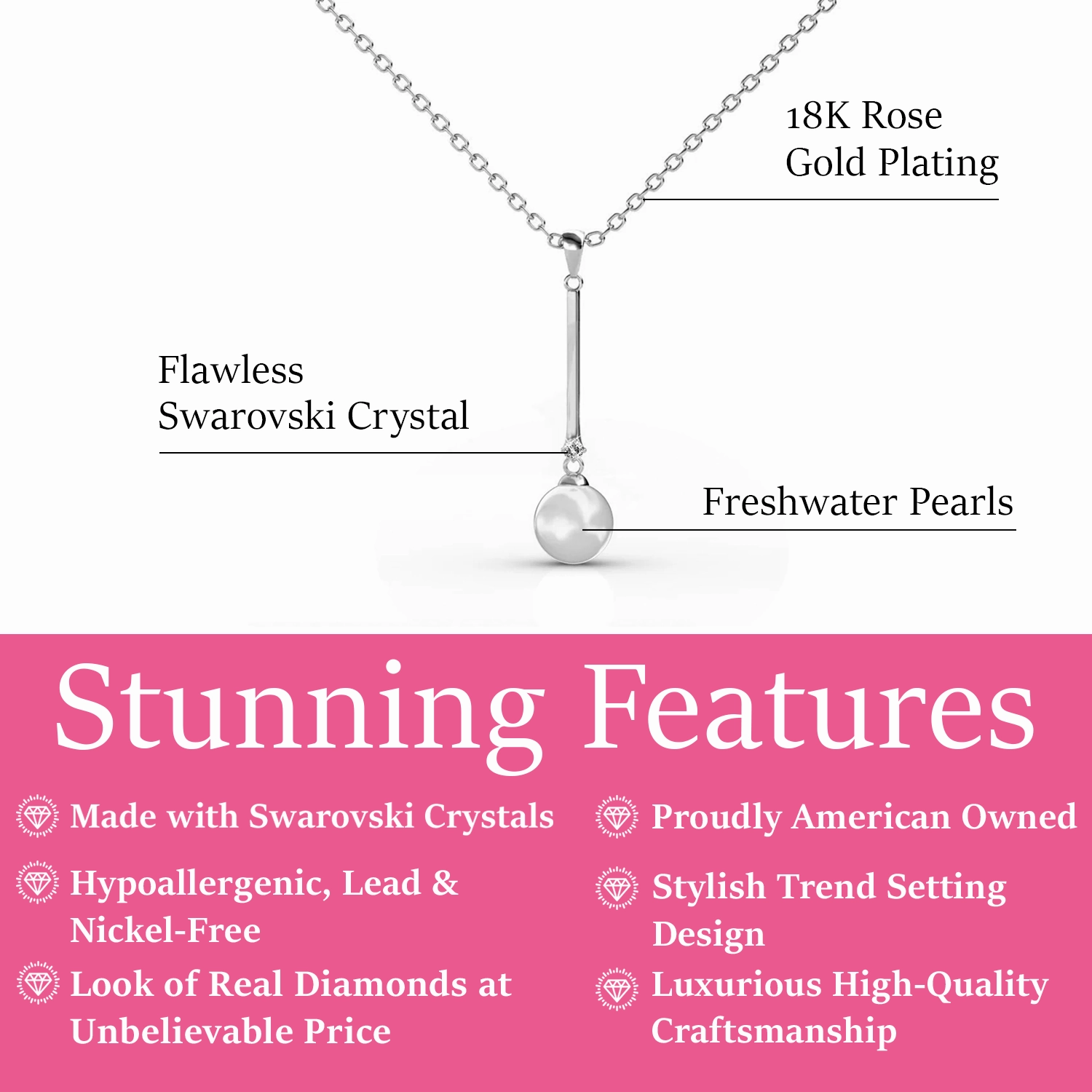 Tatum 18k White Gold Plated Dangle Pearl Pendant Necklace