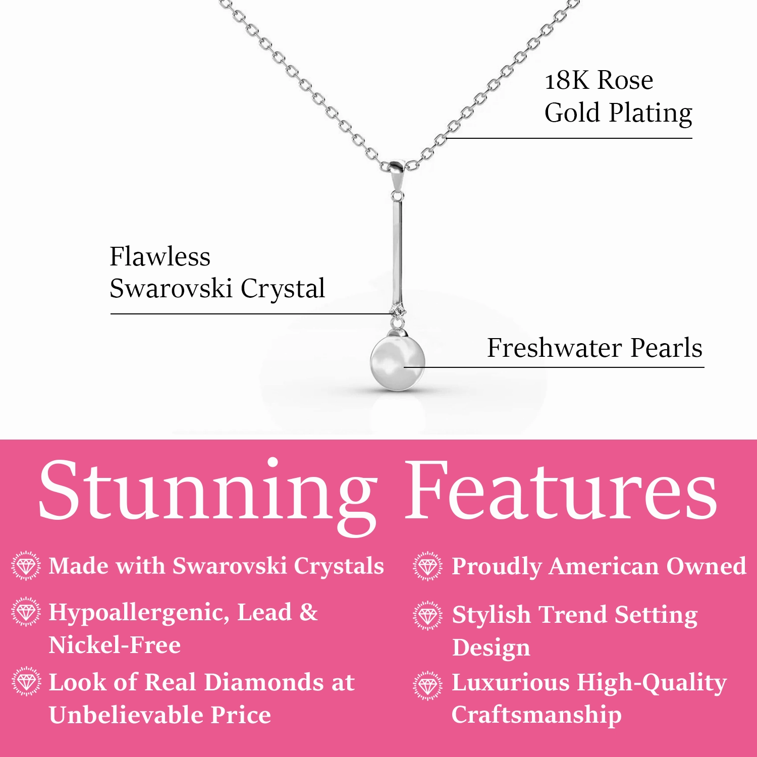 Tatum 18k White Gold Plated Dangle Pearl Pendant Necklace