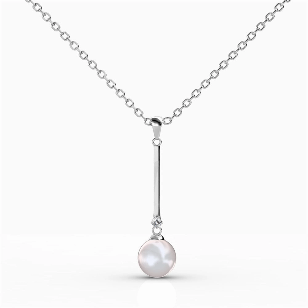 Tatum 18k White Gold Plated Dangle Pearl Pendant Necklace