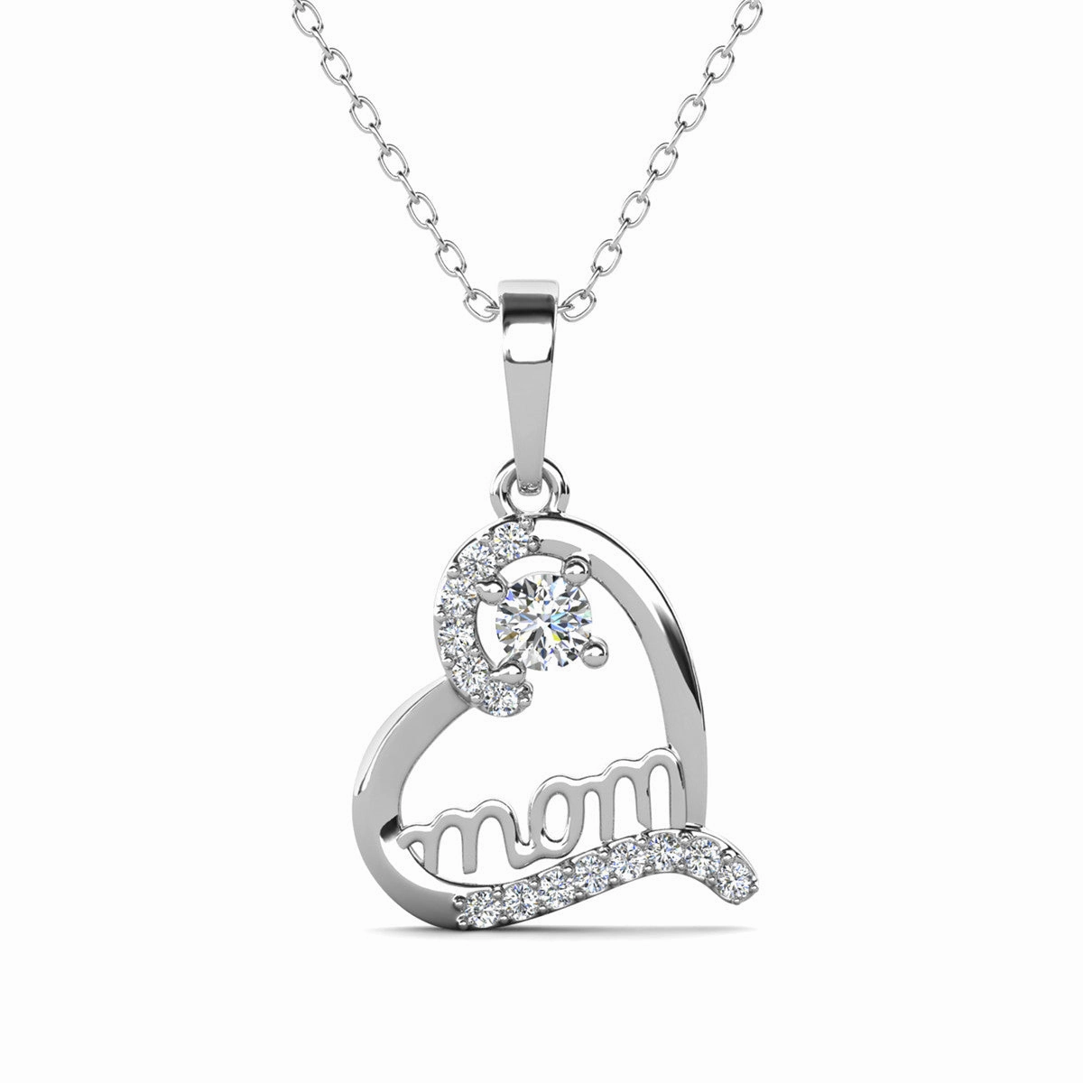 Thelma 18k White Gold Plated Mom Heart Necklace with Swarovski Crystals