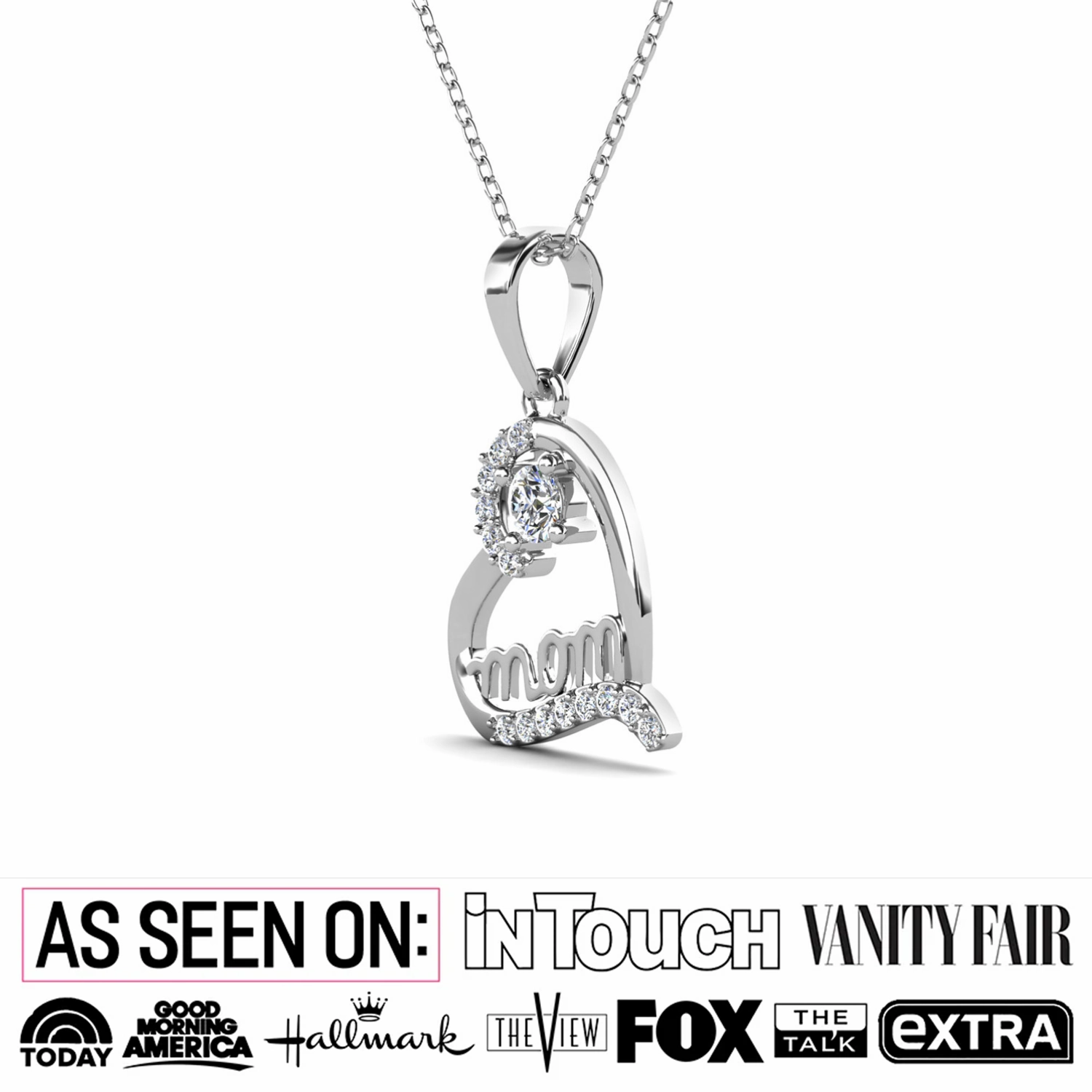 Thelma 18k White Gold Plated Mom Heart Necklace with Swarovski Crystals