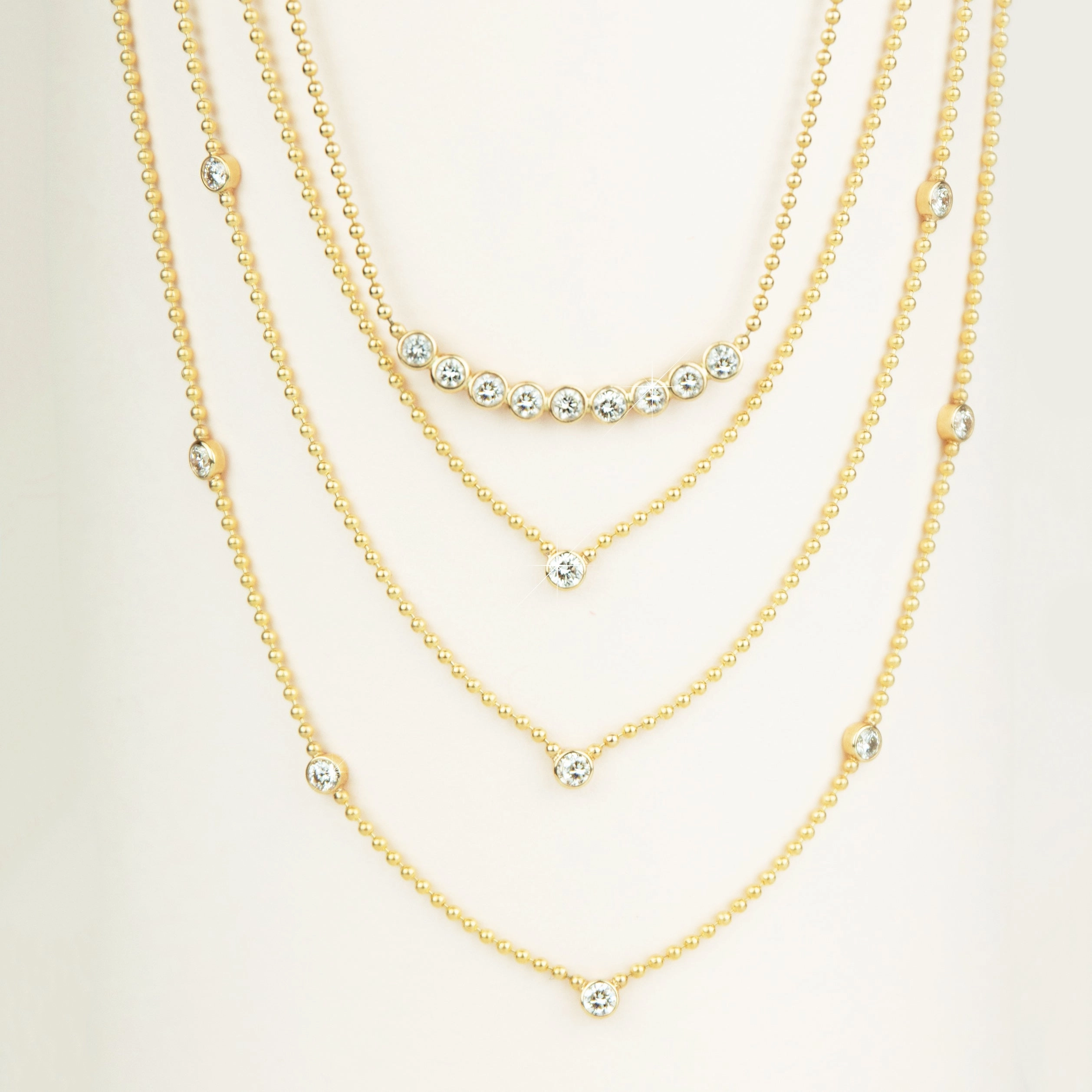 Triple Birthstone Layering Necklace - Yellow Gold