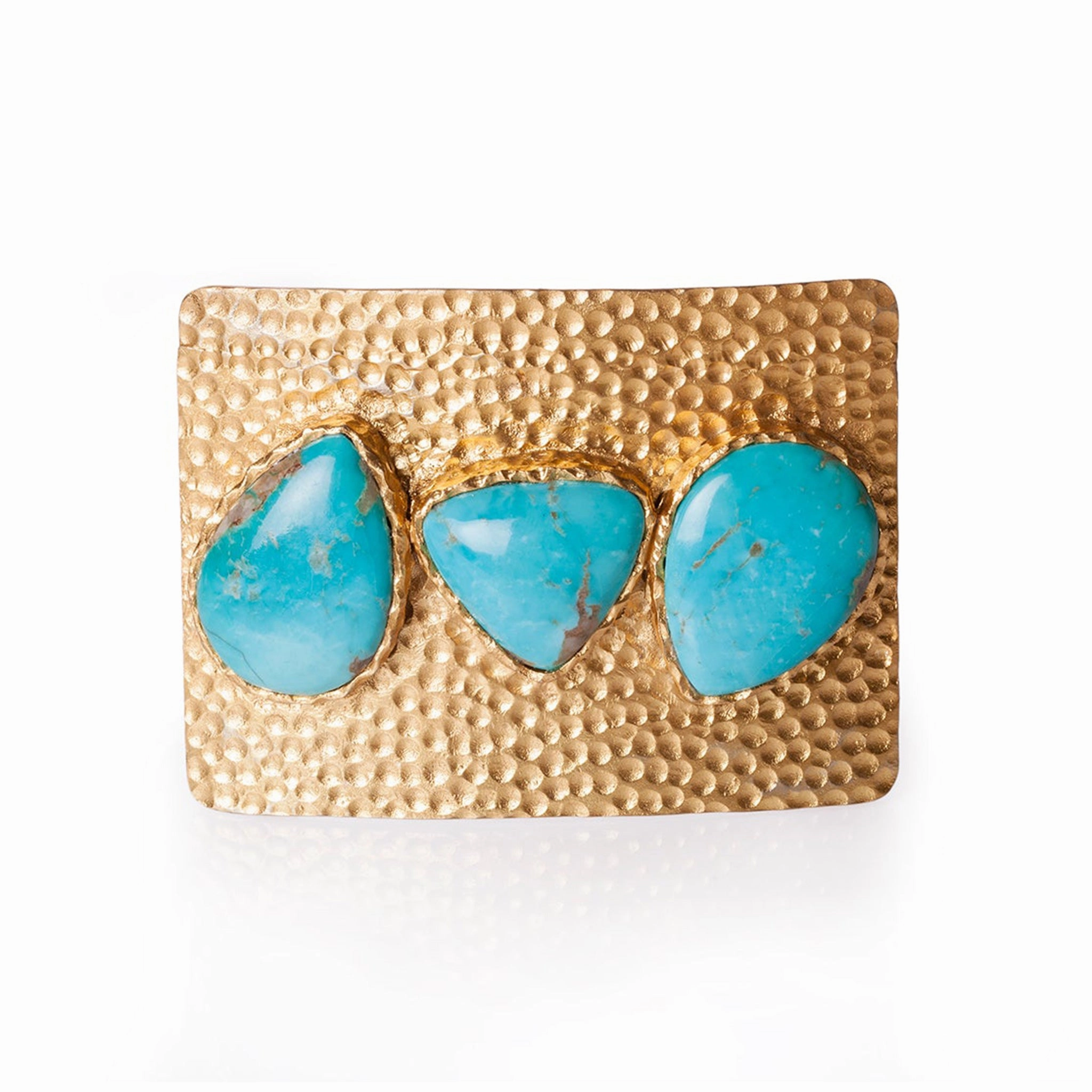 Turquoise and Hammered Gold Belt Buckle