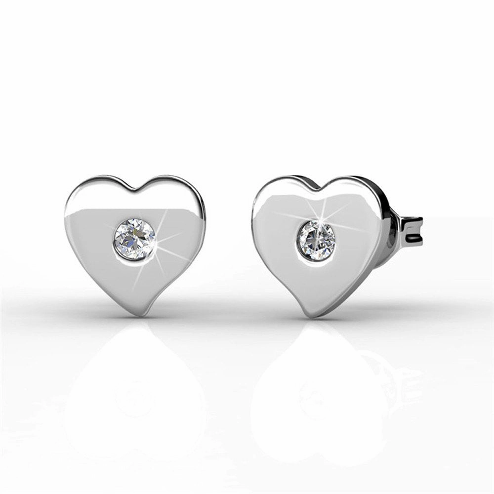 Vanessa 18k White Gold Plated Heart Stud Earrings with Swarovski Crystal