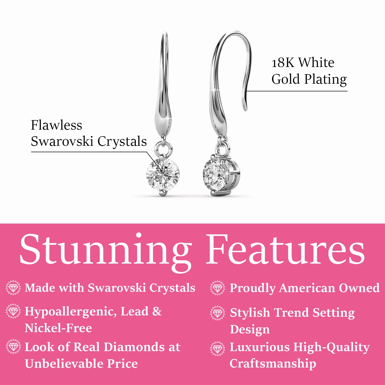 Veronica 18k White Gold Plated Drop Earrings with Swarovski Crystals