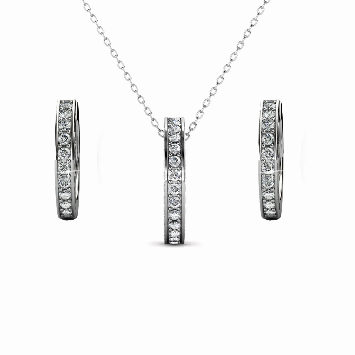Viviana 18k White Gold Plated Hoop Pendant Necklace and Earring Set with Swarovski Crystals